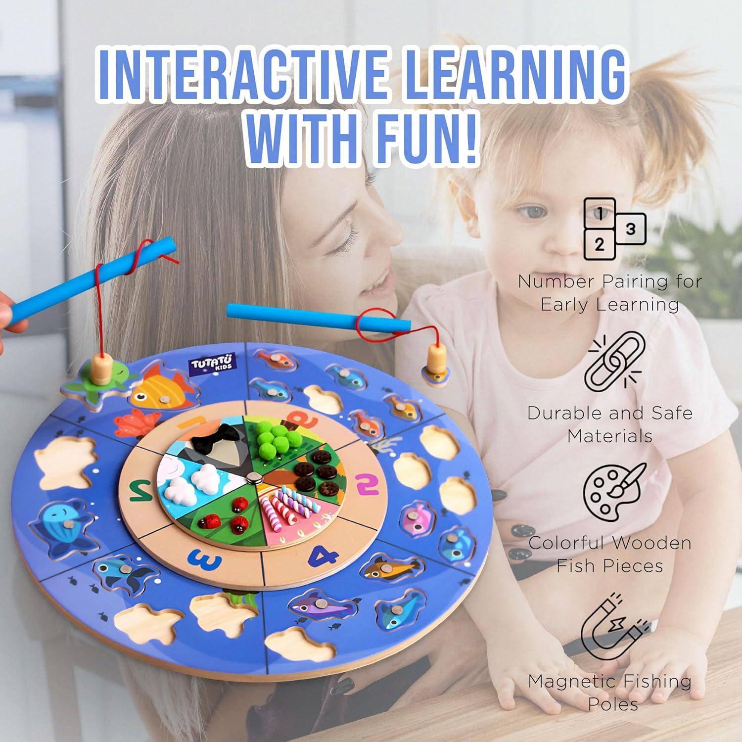 Juego de Pesca Magnético de Madera TUTATU para Niños 3-7 Años