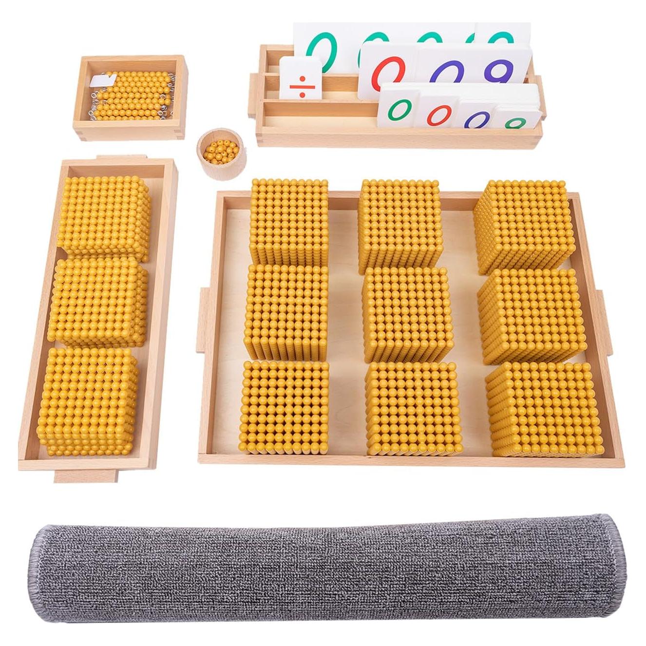 Juego de Perlas Doradas Montessori WodGod con Alfombra Suave