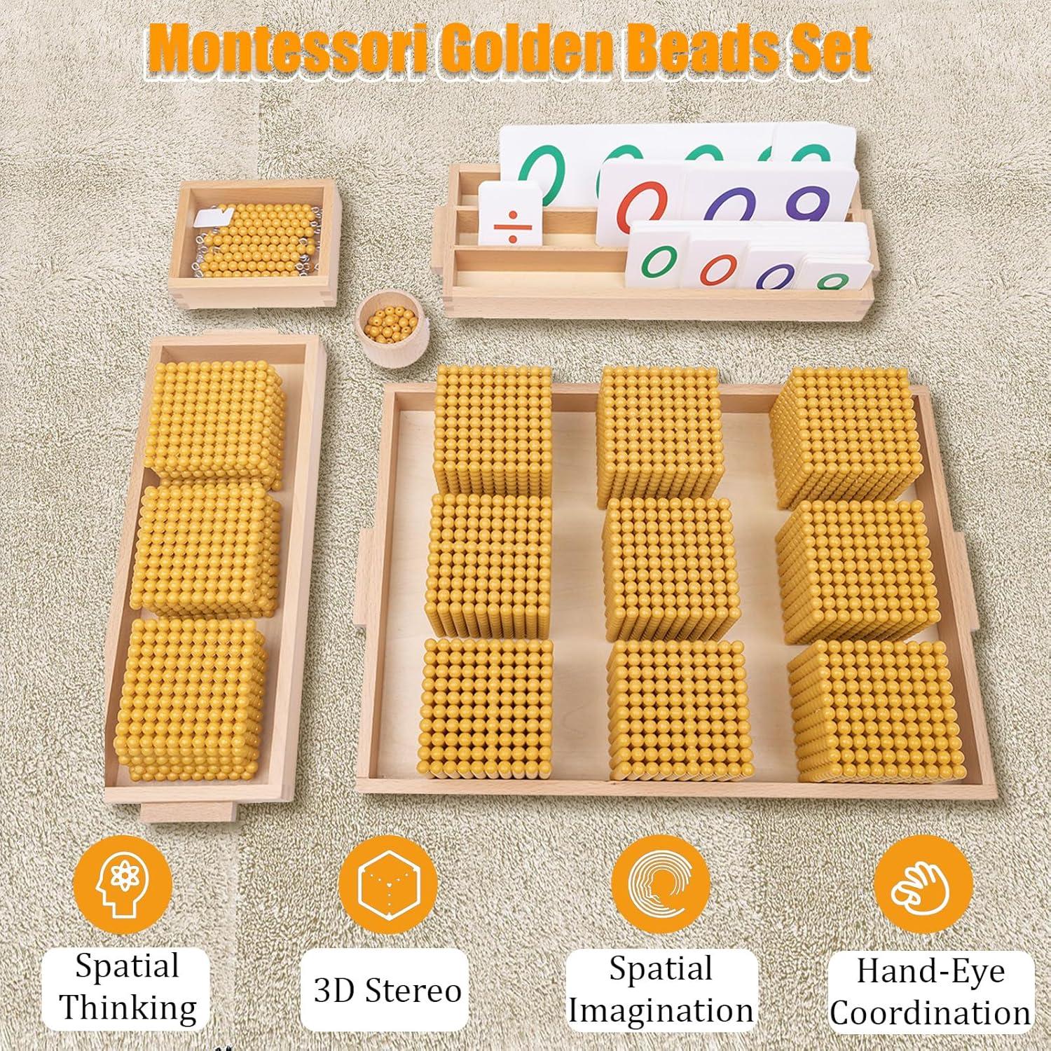 Juego de Perlas Doradas Montessori WodGod con Alfombra Suave