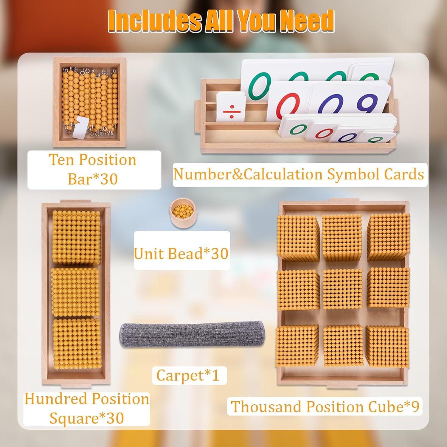 Juego de Perlas Doradas Montessori WodGod con Alfombra Suave