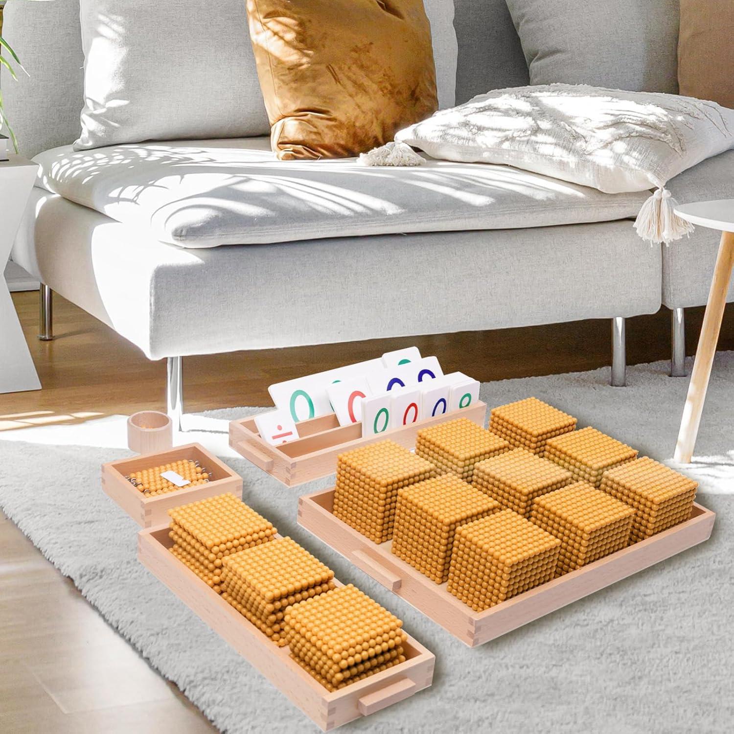 Juego de Perlas Doradas Montessori WodGod con Alfombra Suave