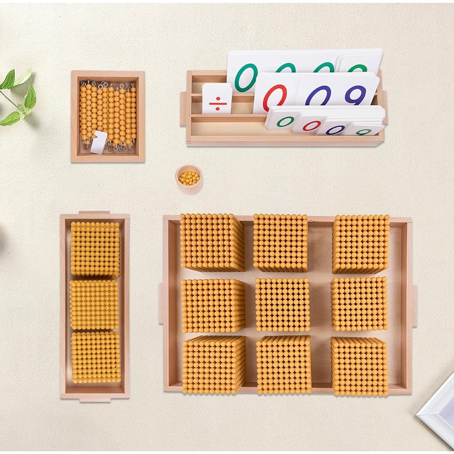 Juego de Perlas Doradas Montessori WodGod con Alfombra Suave