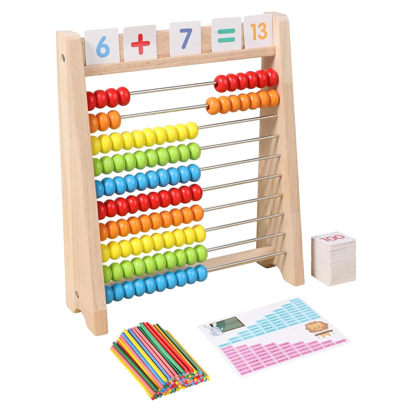 Ábaco de Madera GSERIN 10 Filas con Palitos y Tarjetas 1-100