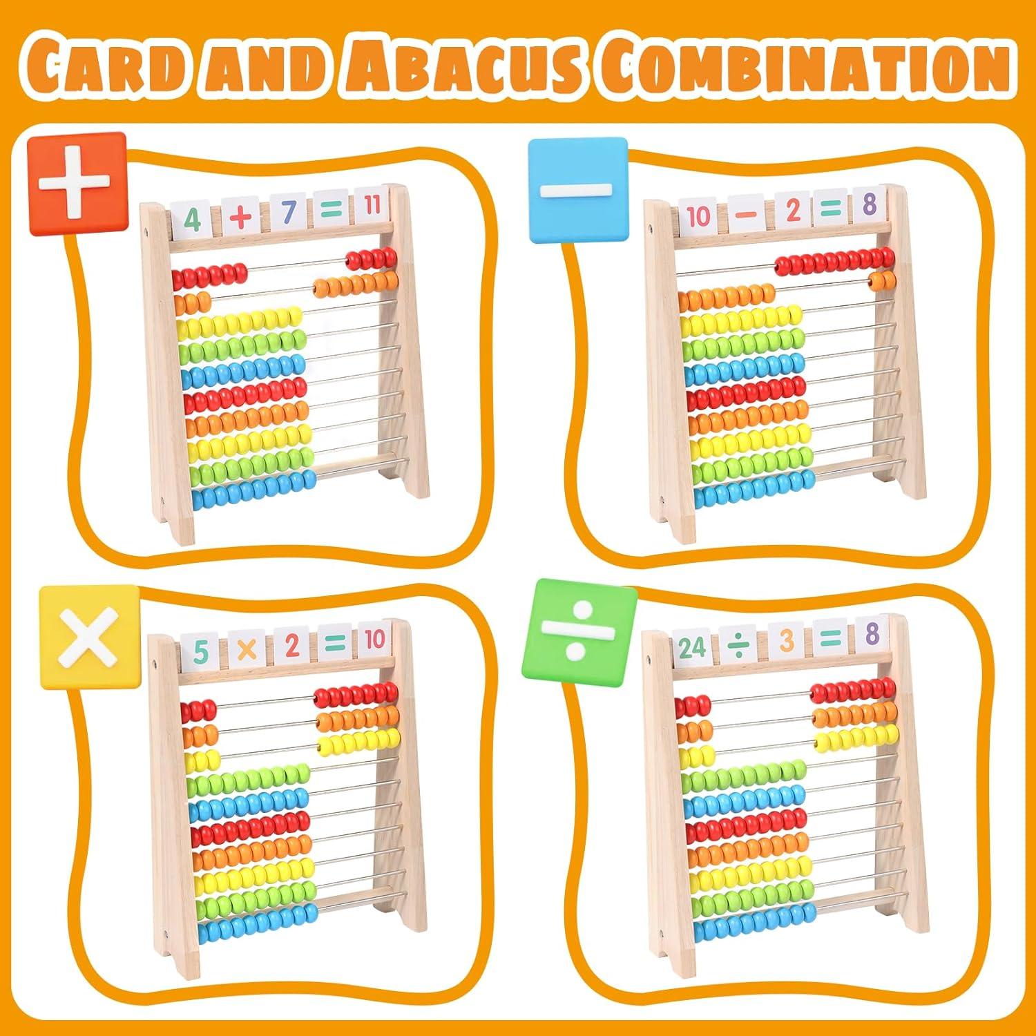 Ábaco de Madera GSERIN 10 Filas con Palitos y Tarjetas 1-100