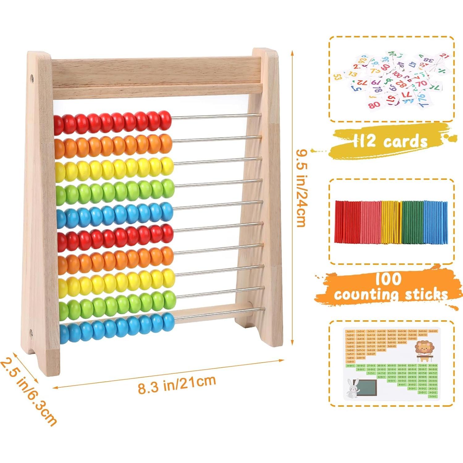 Ábaco de Madera GSERIN 10 Filas con Palitos y Tarjetas 1-100