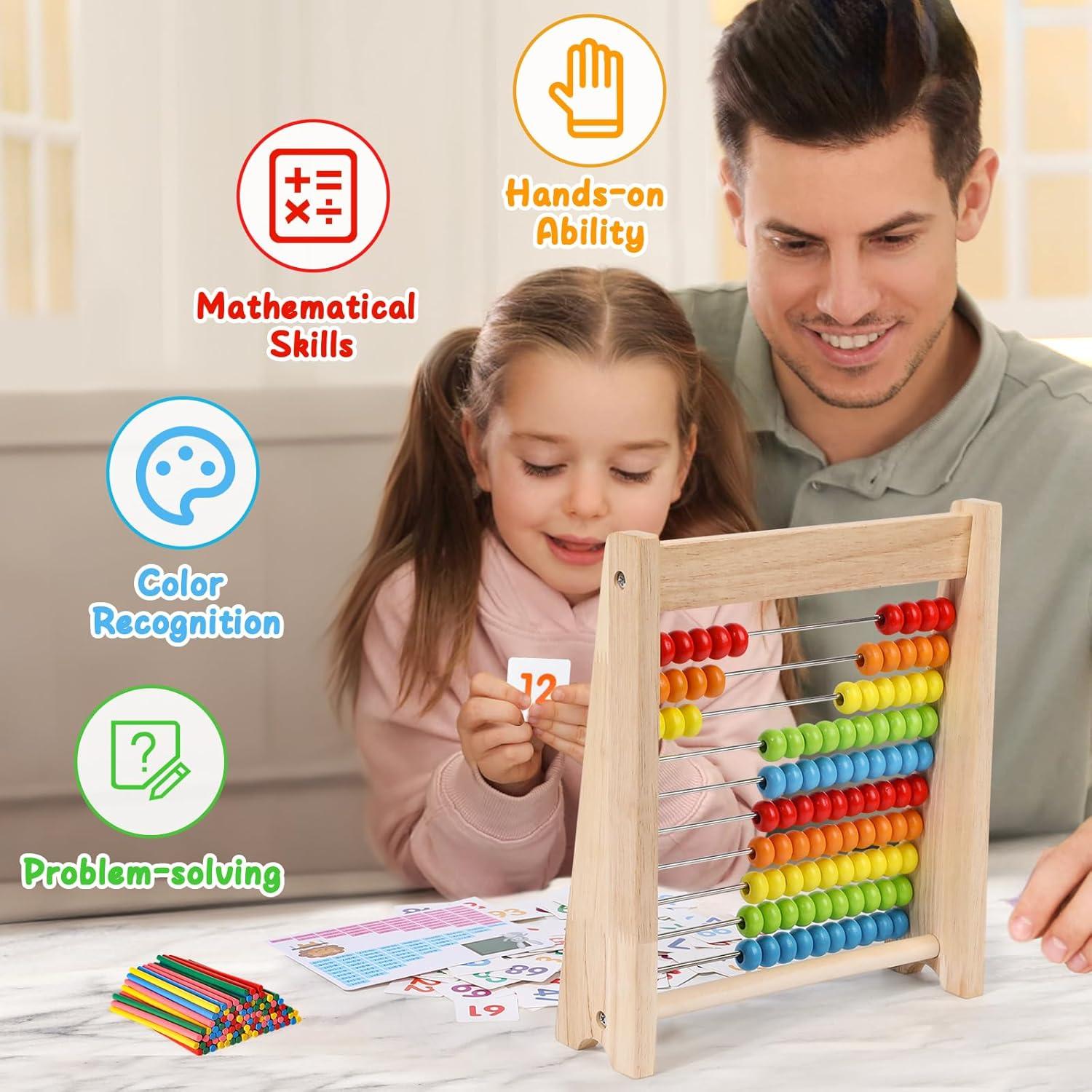 Ábaco de Madera GSERIN 10 Filas con Palitos y Tarjetas 1-100