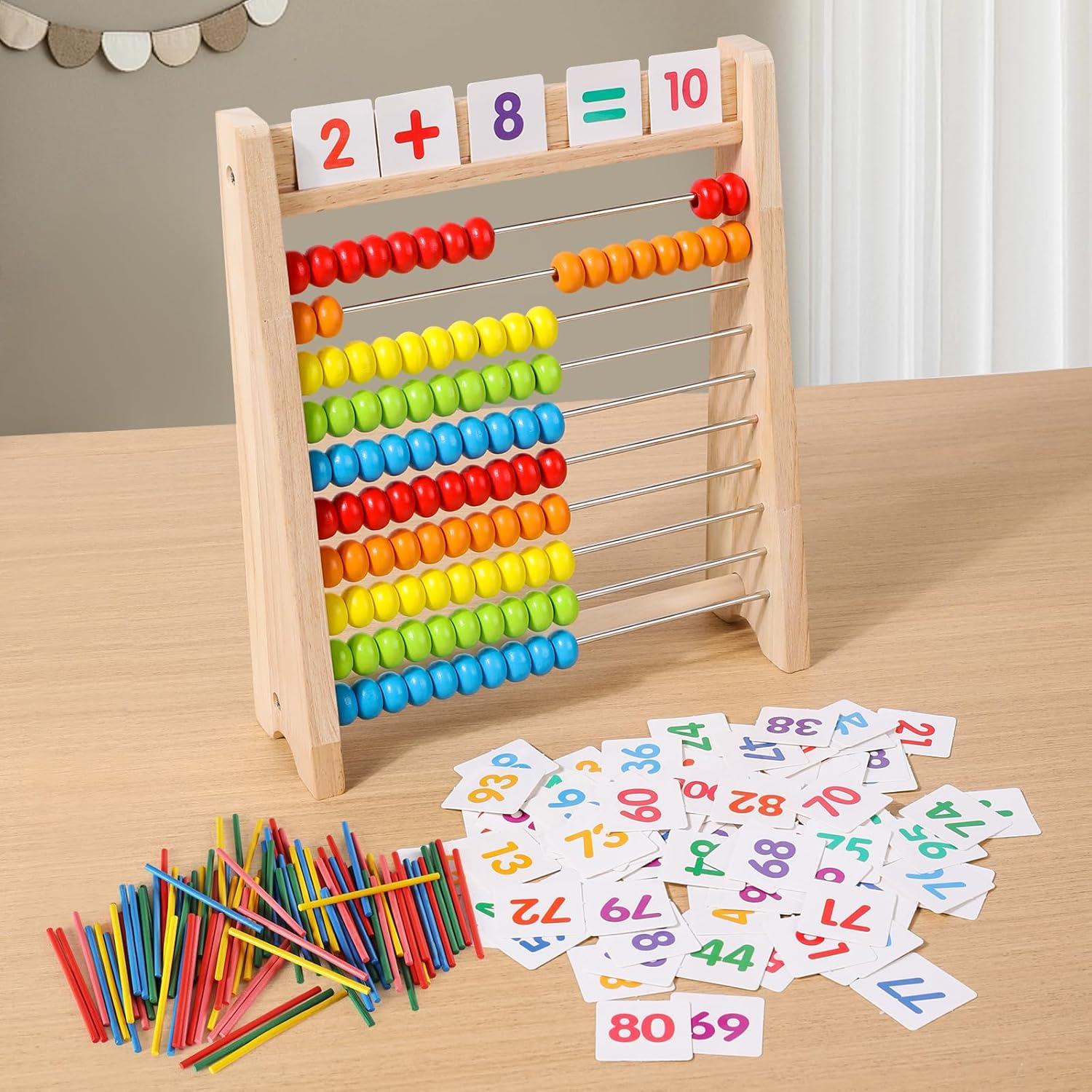 Ábaco de Madera GSERIN 10 Filas con Palitos y Tarjetas 1-100