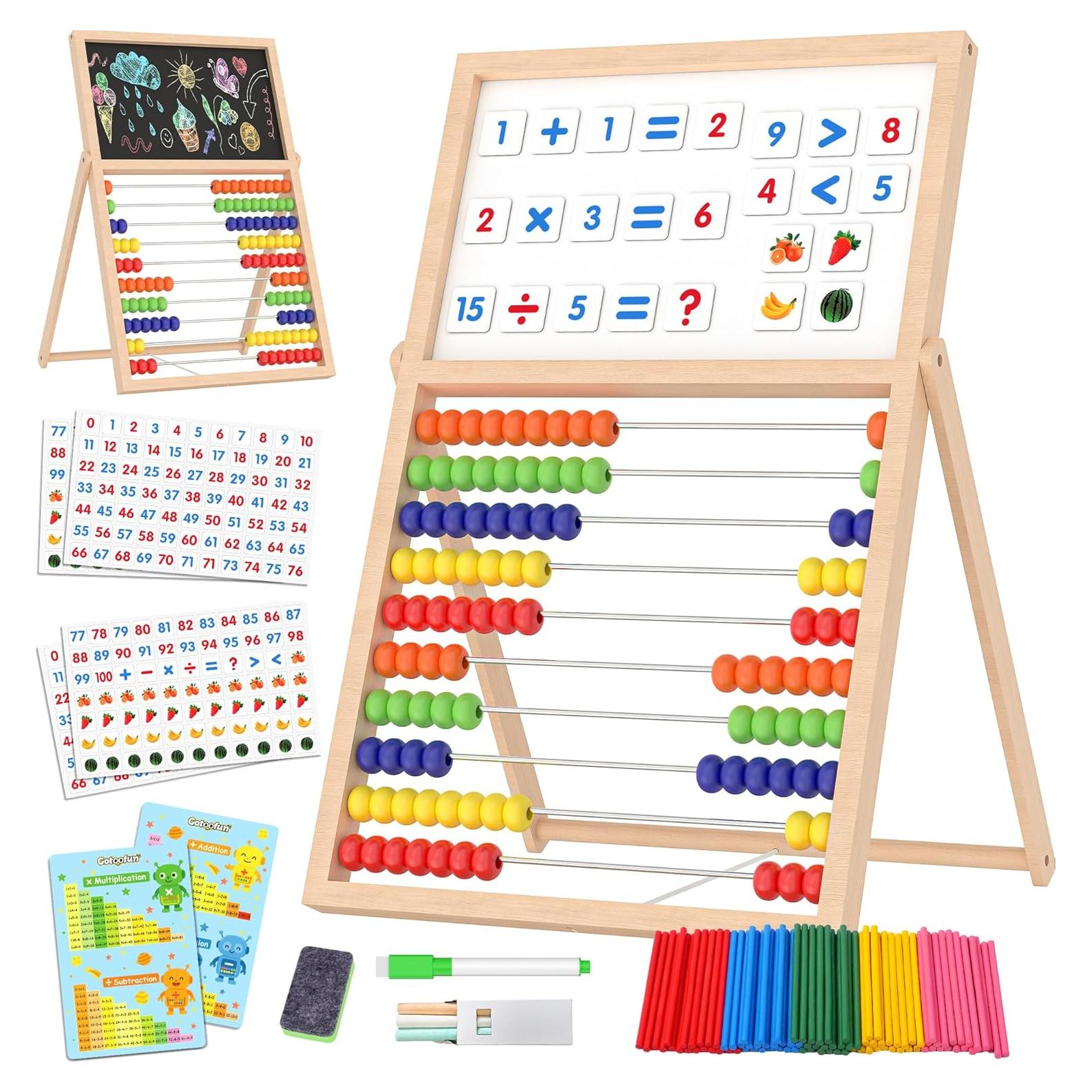 Ábaco de Madera Gotoofun con Pizarra Doble Cara y Accesorios