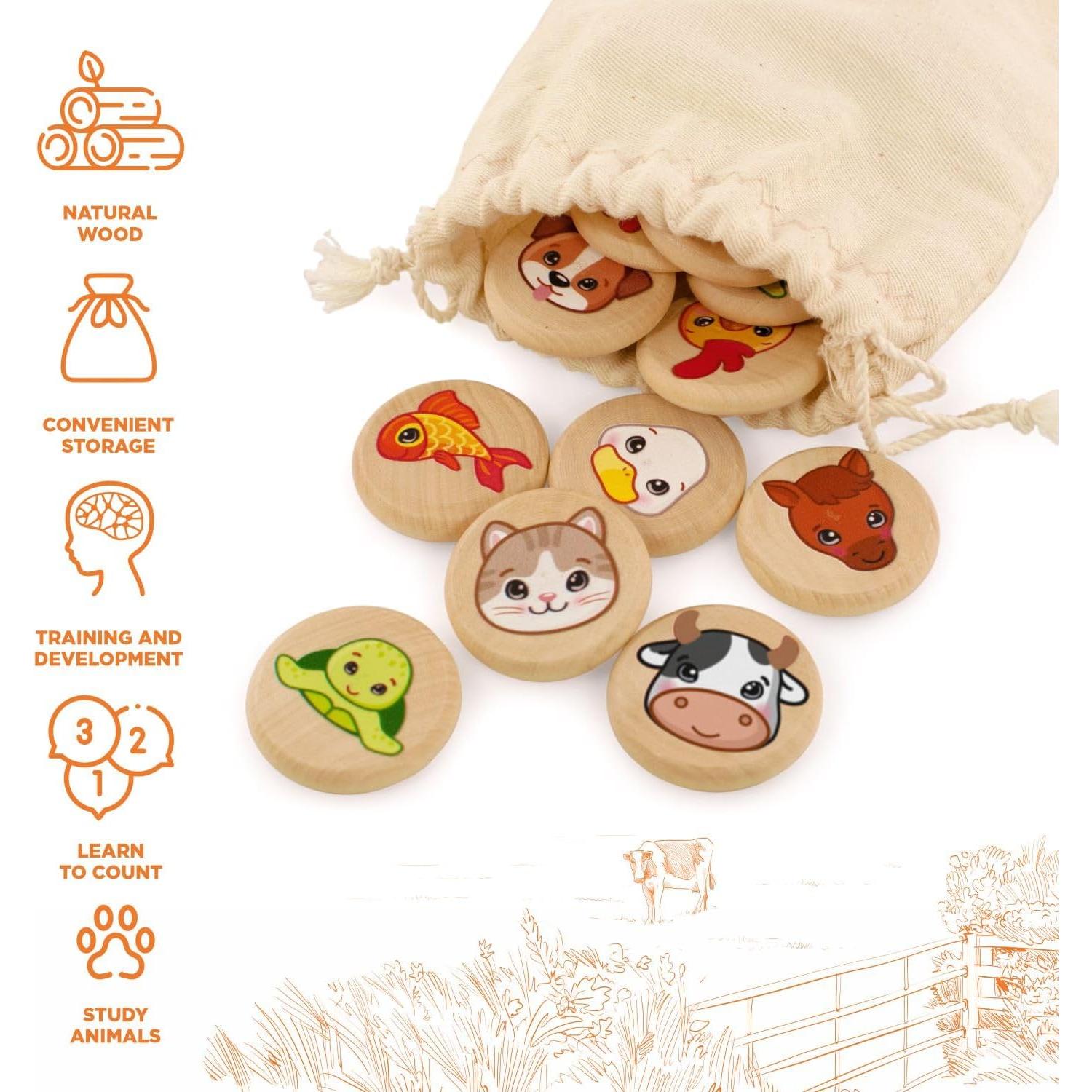 Juego de Memoria de Animales Domésticos Ulanik - 30 Fichas