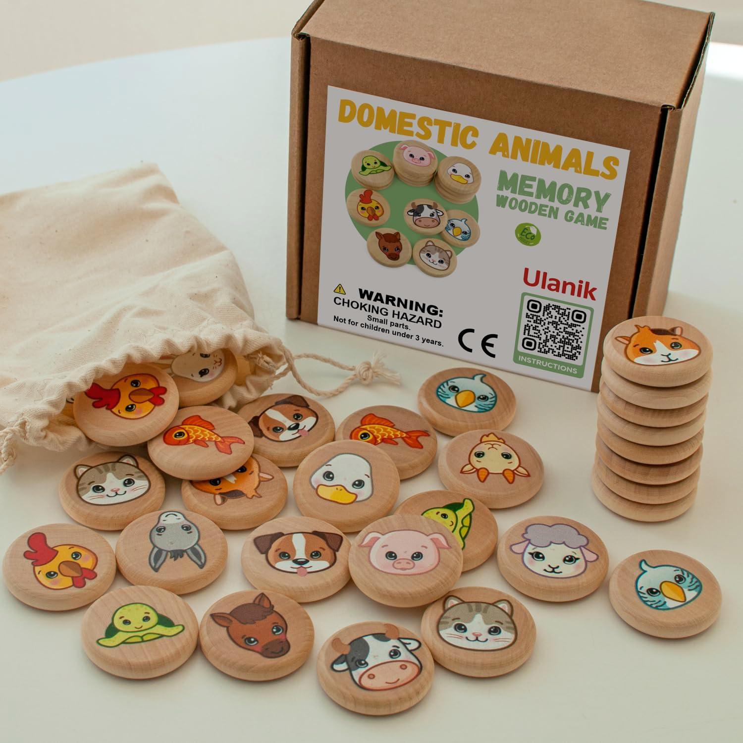 Juego de Memoria de Animales Domésticos Ulanik - 30 Fichas