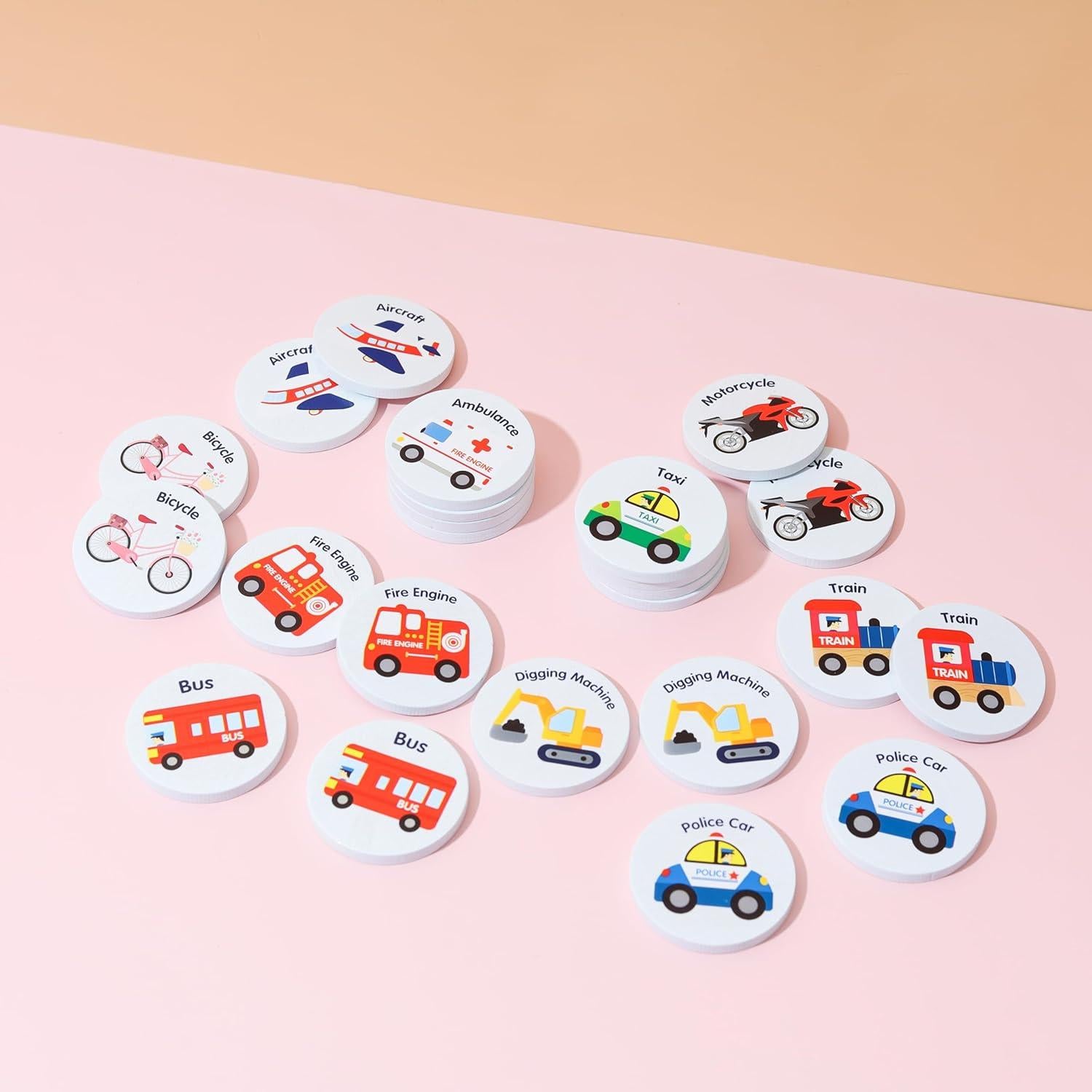 Juego de Memoria de Madera Jane&Molly Vehículos para Niños