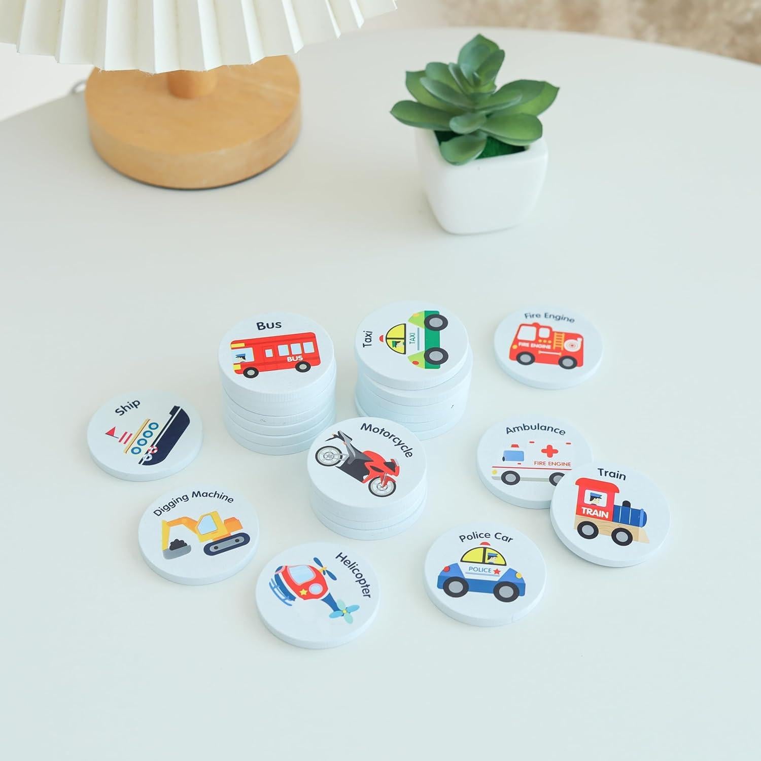 Juego de Memoria de Madera Jane&Molly Vehículos para Niños