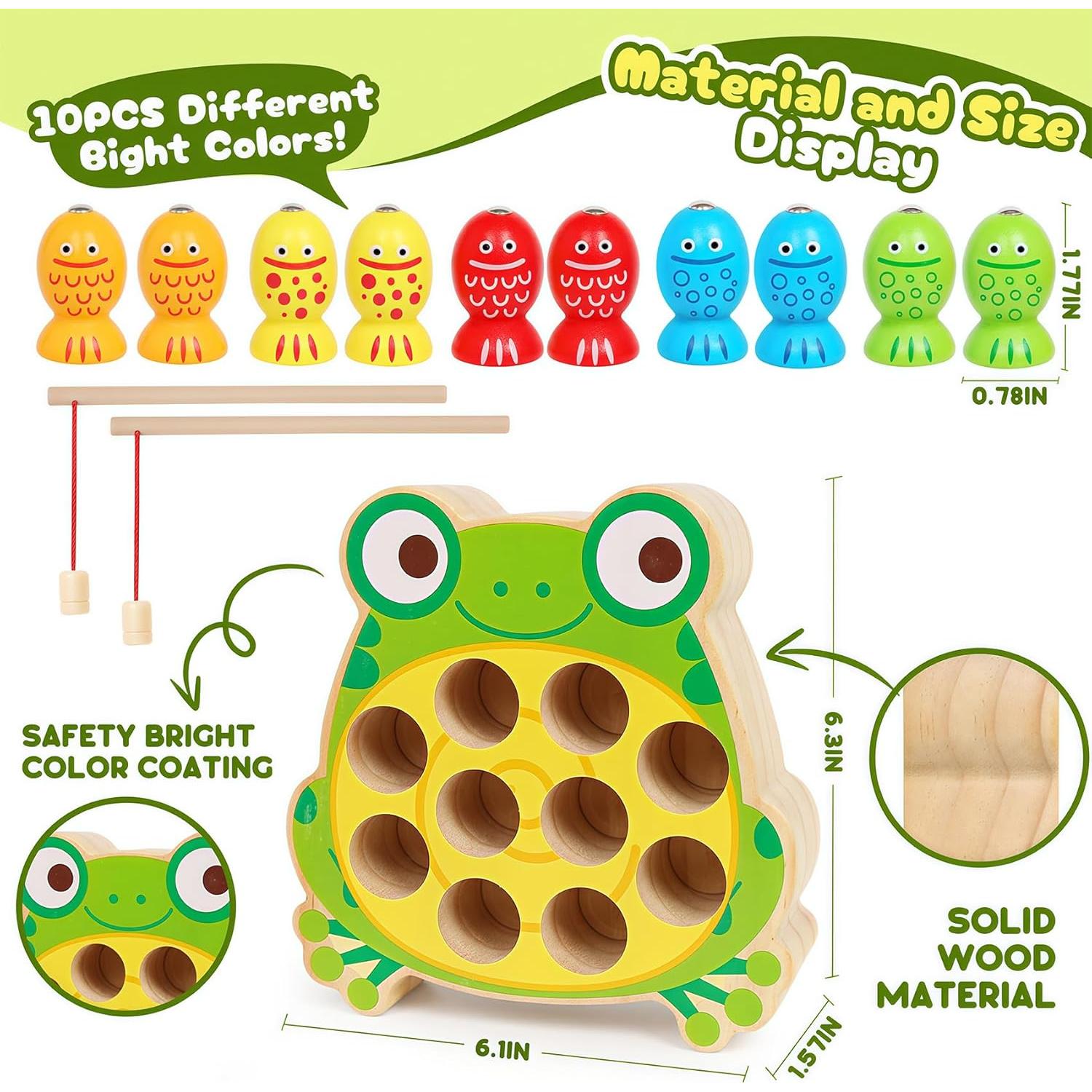 Juego de Pesca Magnético de Madera FQKIOMY para Niños 3-5 Años