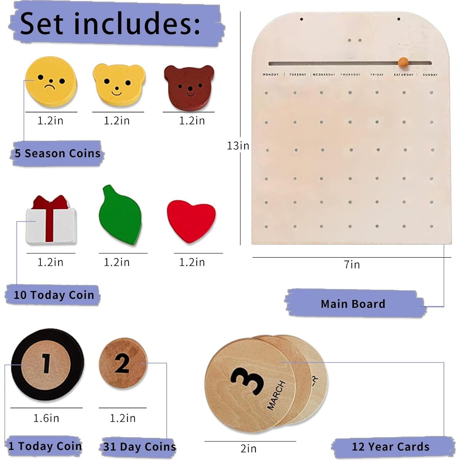 Calendario Montessori de Madera N.thr - Educativo para Niños