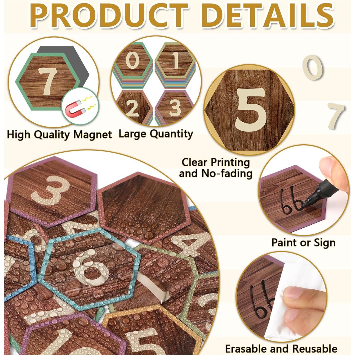 56 Números Magnéticos de Madera Chiazllta para Pizarra 6x5.3cm