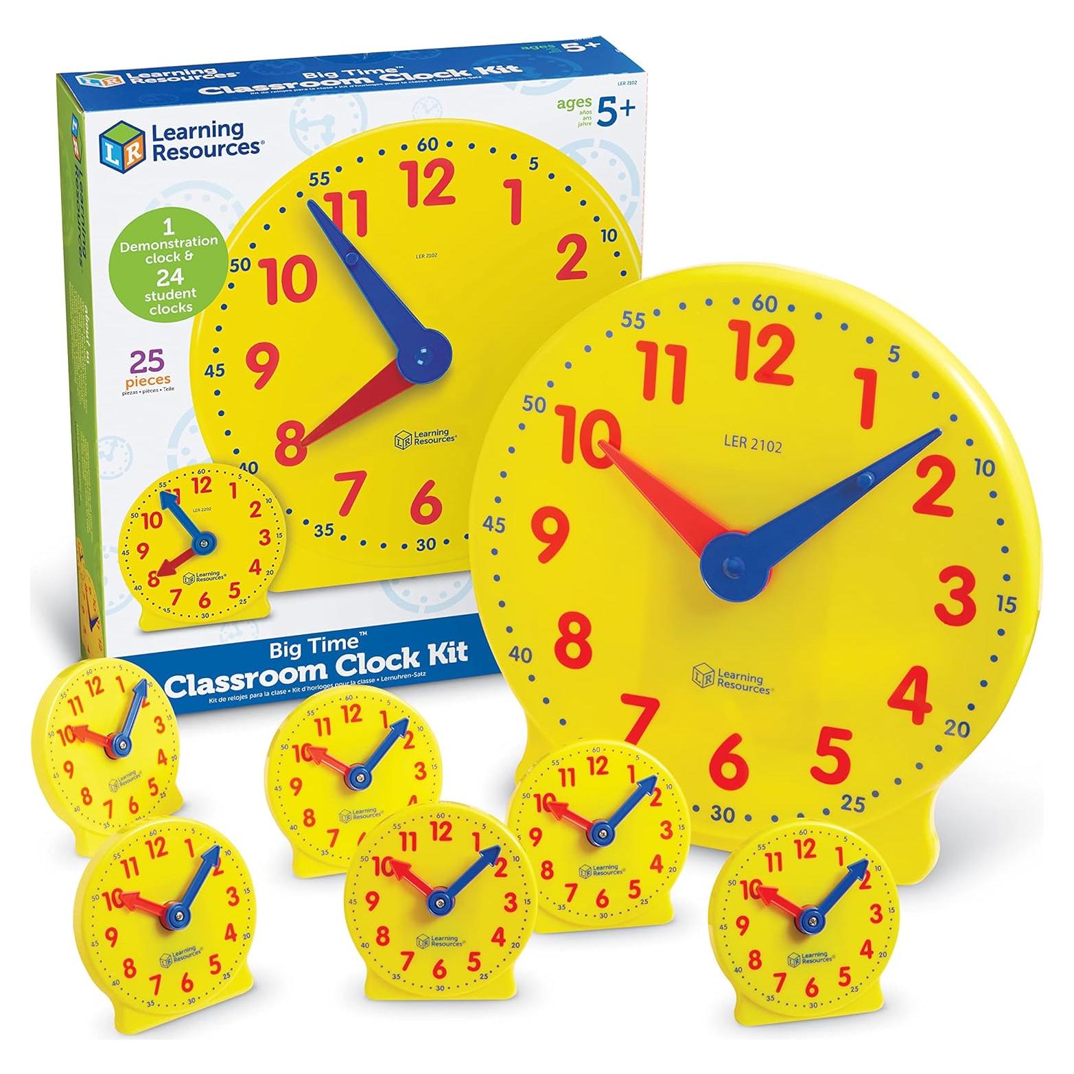 Learning Resources Classroom Clock Kit - Preschool Must Have, Teaching Time Activity , About Flash Time Cards, Montessori Toys, Math Manipulatives, Gifts for Boys and Girls, Toddler Activities