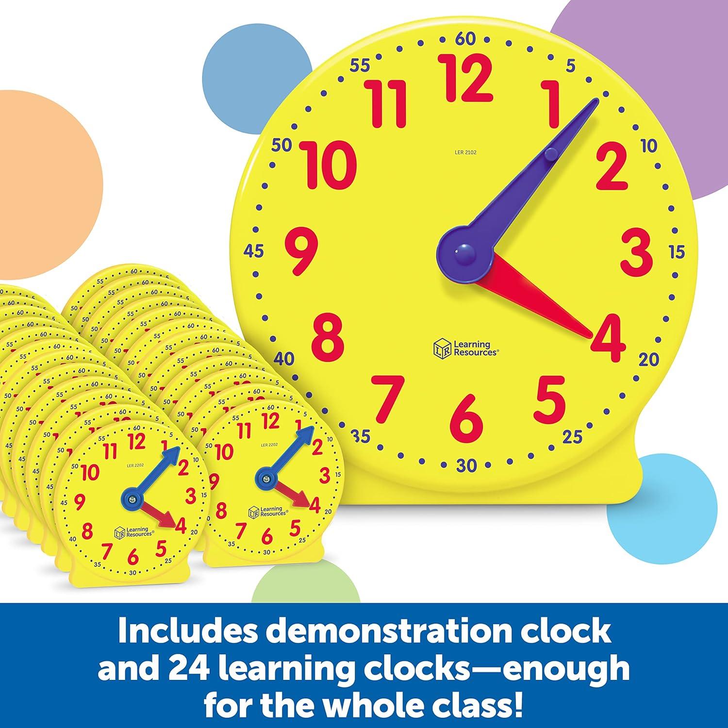 Learning Resources Classroom Clock Kit - Preschool Must Have, Teaching Time Activity , About Flash Time Cards, Montessori Toys, Math Manipulatives, Gifts for Boys and Girls, Toddler Activities