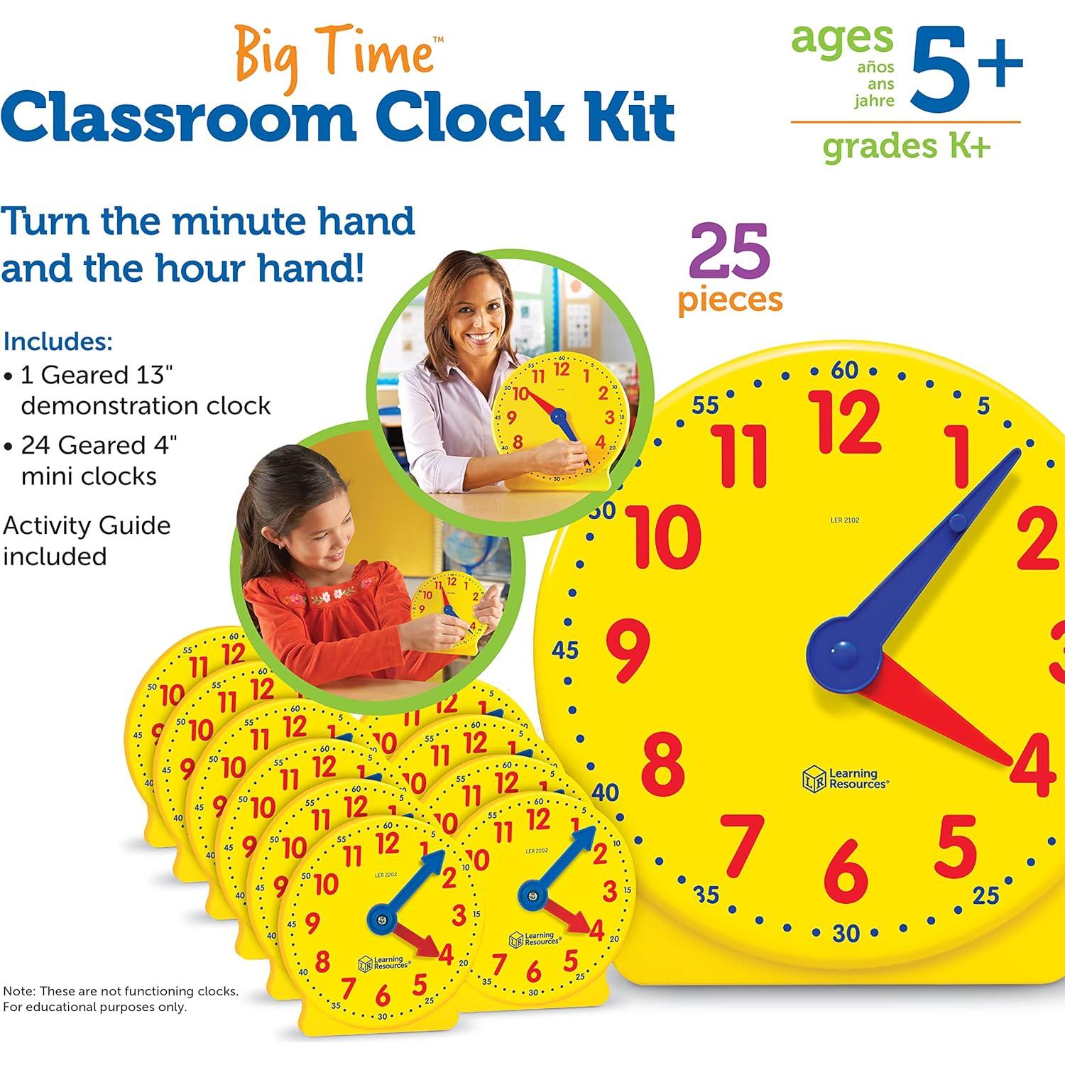 Learning Resources Classroom Clock Kit - Preschool Must Have, Teaching Time Activity , About Flash Time Cards, Montessori Toys, Math Manipulatives, Gifts for Boys and Girls, Toddler Activities