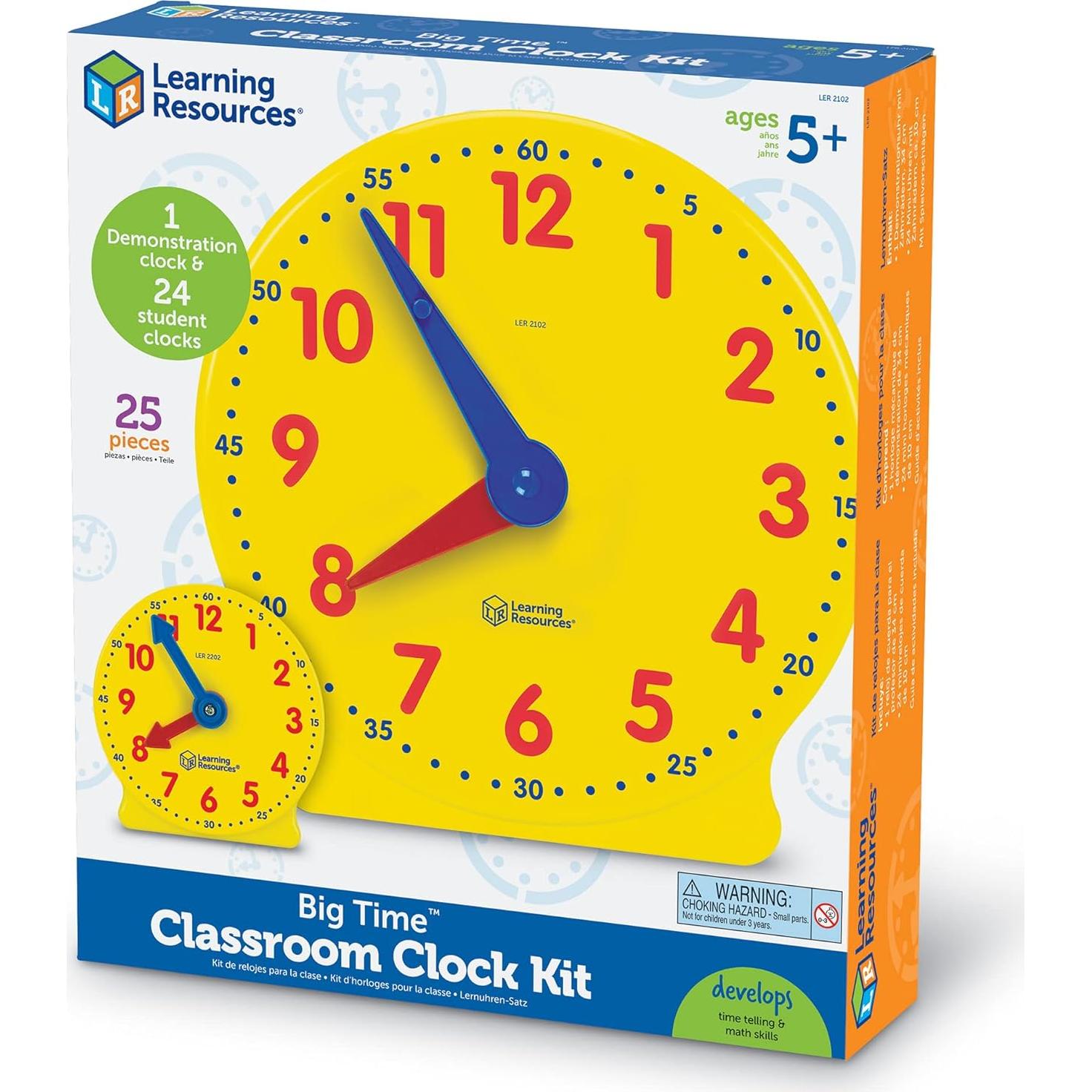 Learning Resources Classroom Clock Kit - Preschool Must Have, Teaching Time Activity , About Flash Time Cards, Montessori Toys, Math Manipulatives, Gifts for Boys and Girls, Toddler Activities