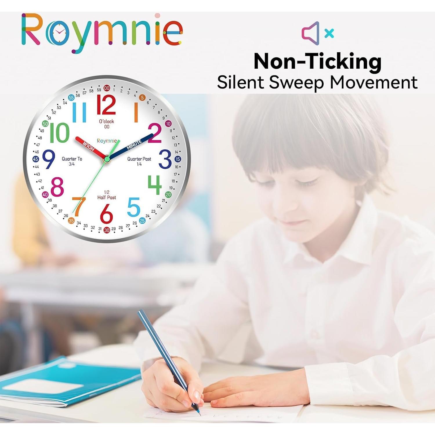 Reloj de Pared Silencioso Roymnie 30.48 cm Colorido para Niños