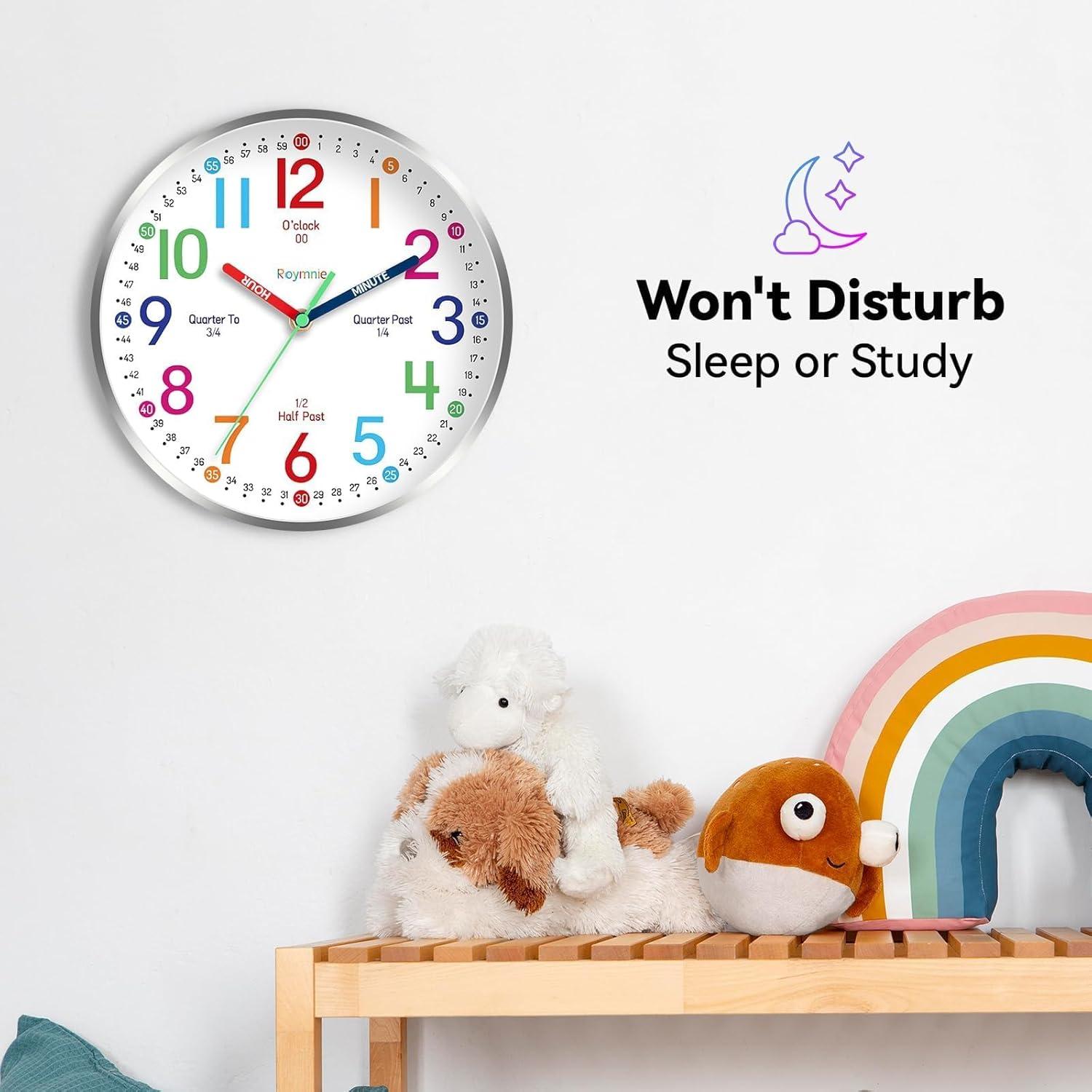 Reloj de Pared Silencioso Roymnie 30.48 cm Colorido para Niños