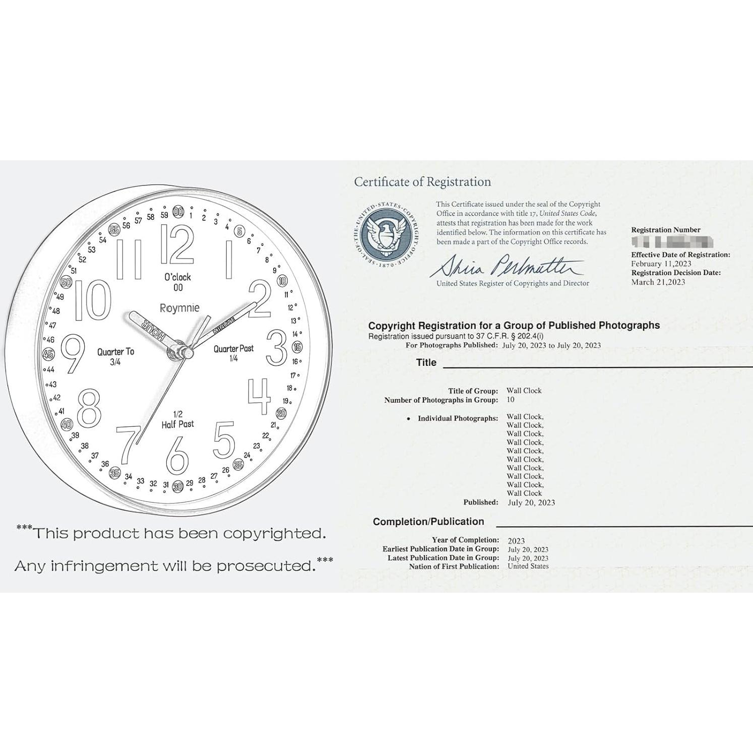 Reloj de Pared Silencioso Roymnie 30.48 cm Colorido para Niños