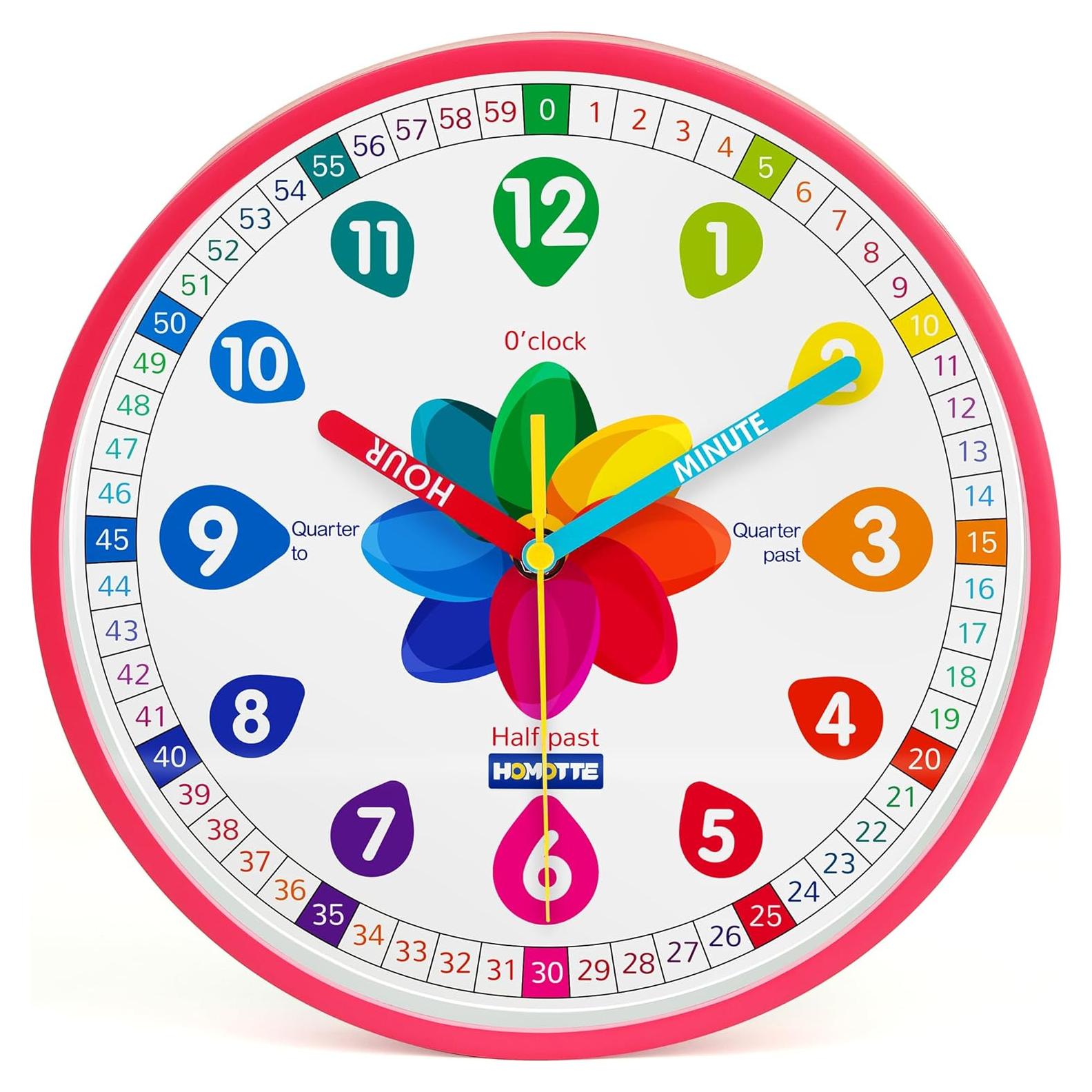Reloj de Aprendizaje Analógico Rosa Homotte 25 cm Silencioso