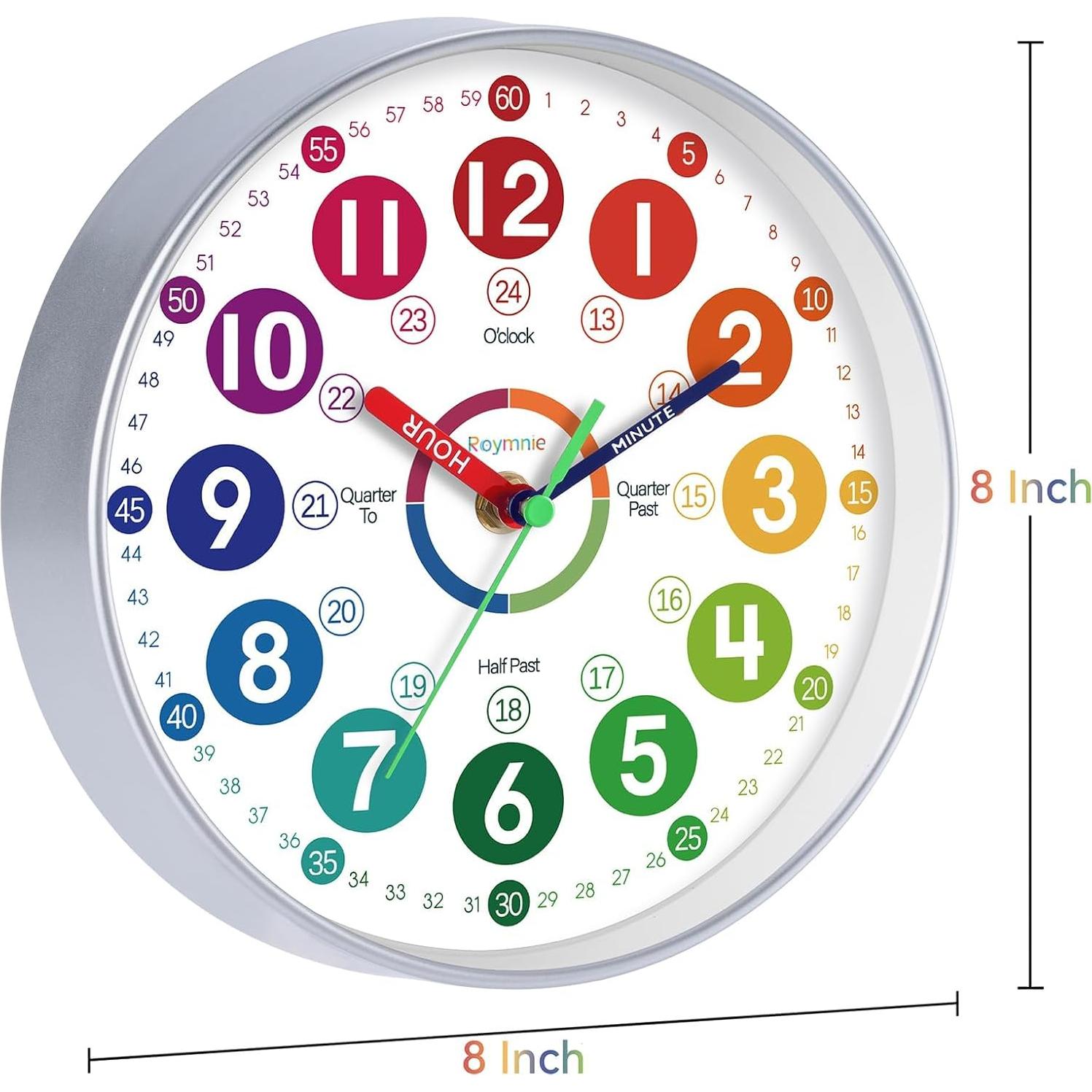 Reloj de Aprendizaje Silencioso Roymnie 20.32 cm Multicolor