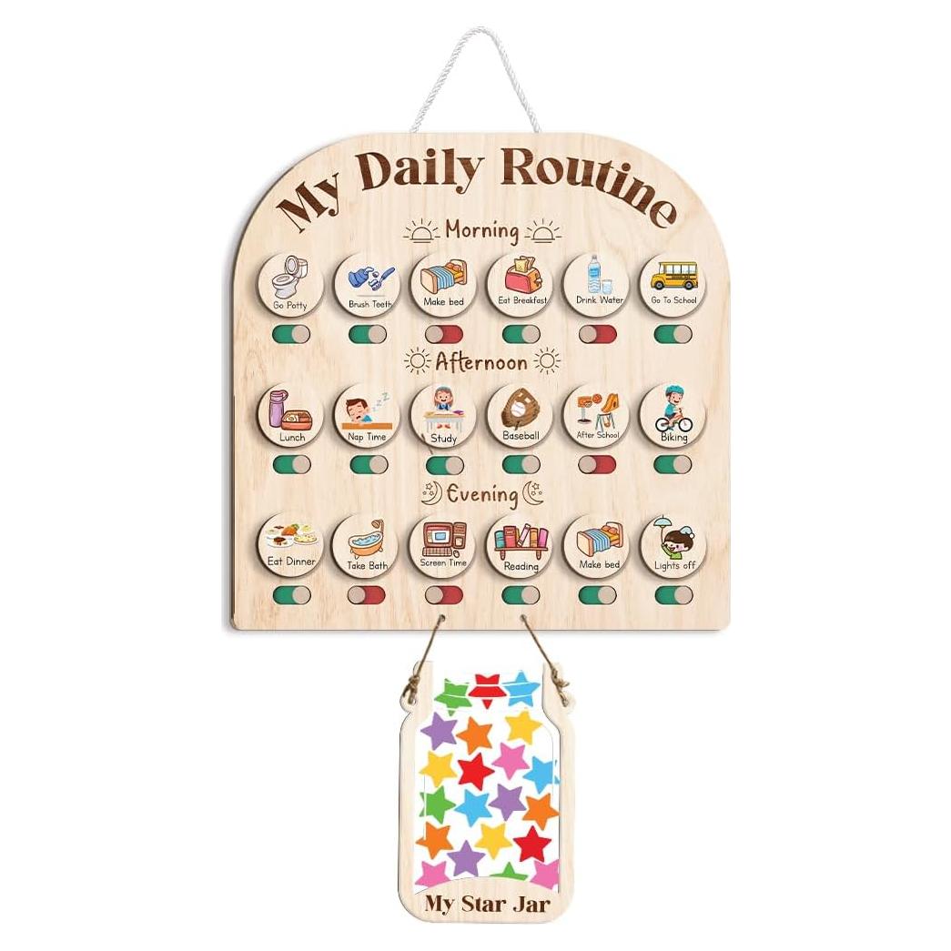 Tabla de Rutina Diaria de Madera TinyKidz con Tarro de Recompensas