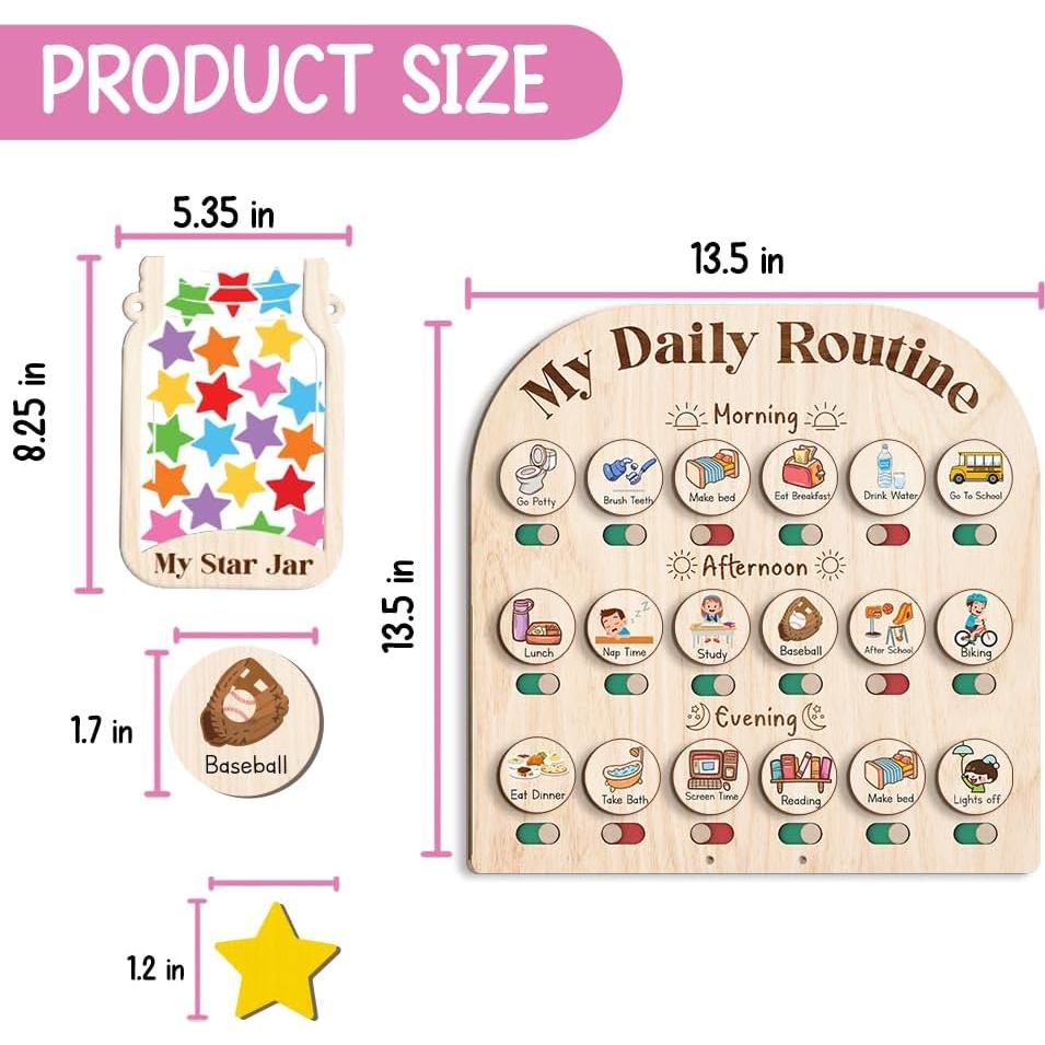 Tabla de Rutina Diaria de Madera TinyKidz con Tarro de Recompensas