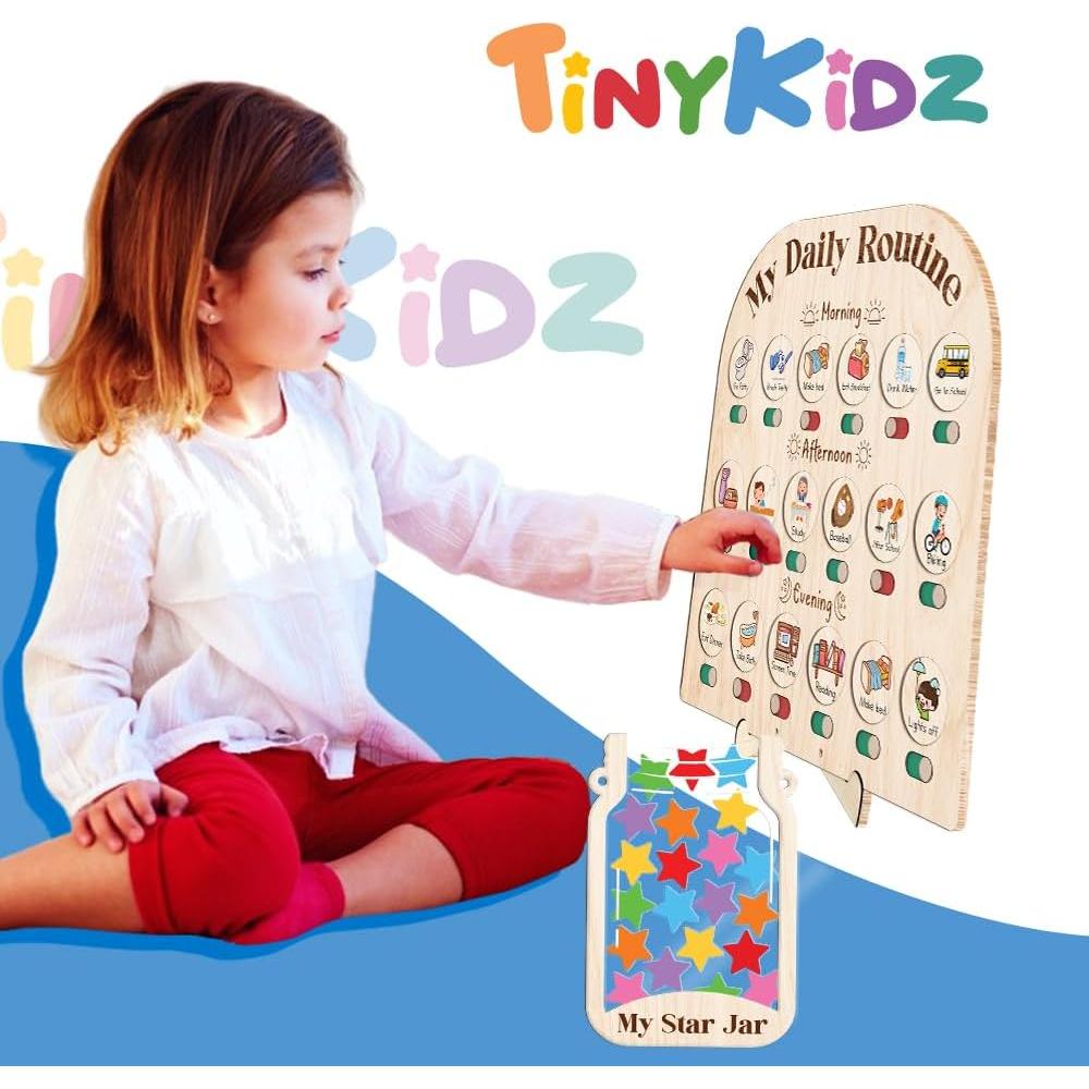 Tabla de Rutina Diaria de Madera TinyKidz con Tarro de Recompensas