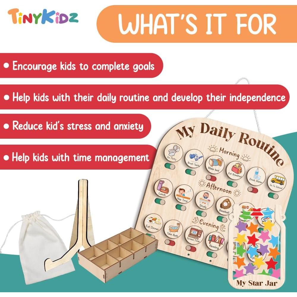 Tabla de Rutina Diaria de Madera TinyKidz con Tarro de Recompensas