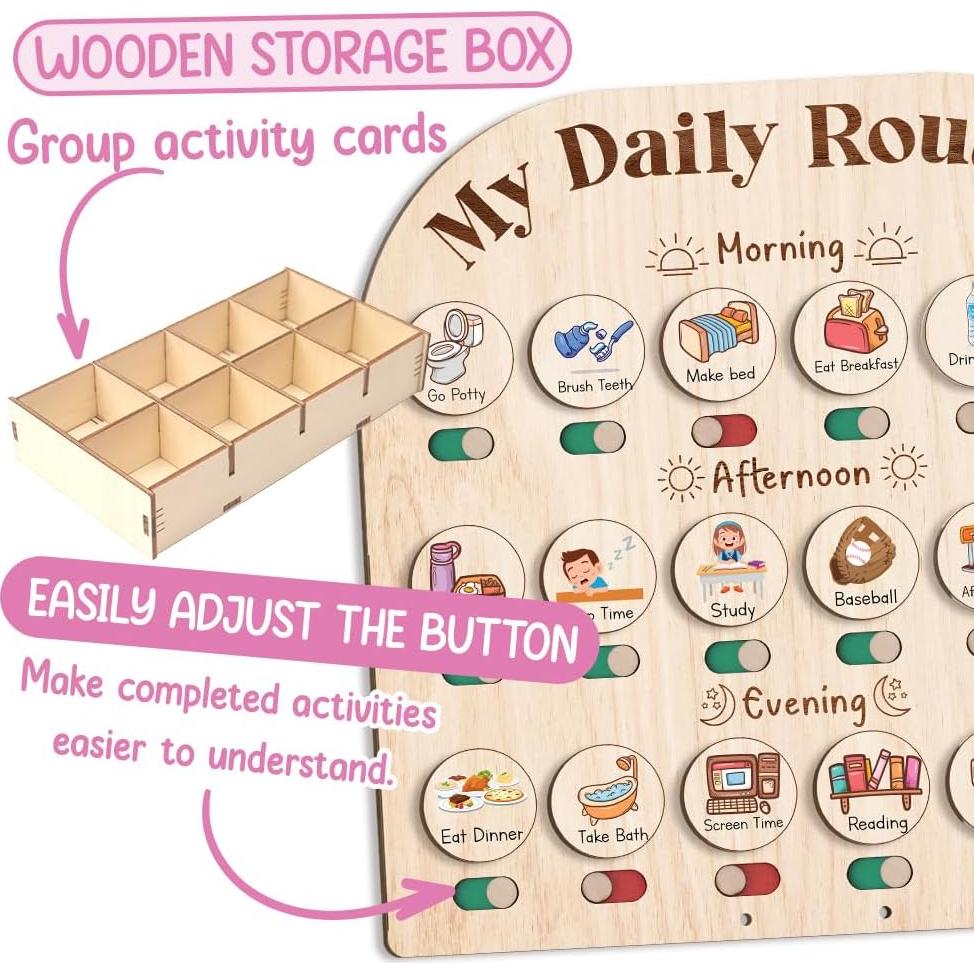 Tabla de Rutina Diaria de Madera TinyKidz con Tarro de Recompensas