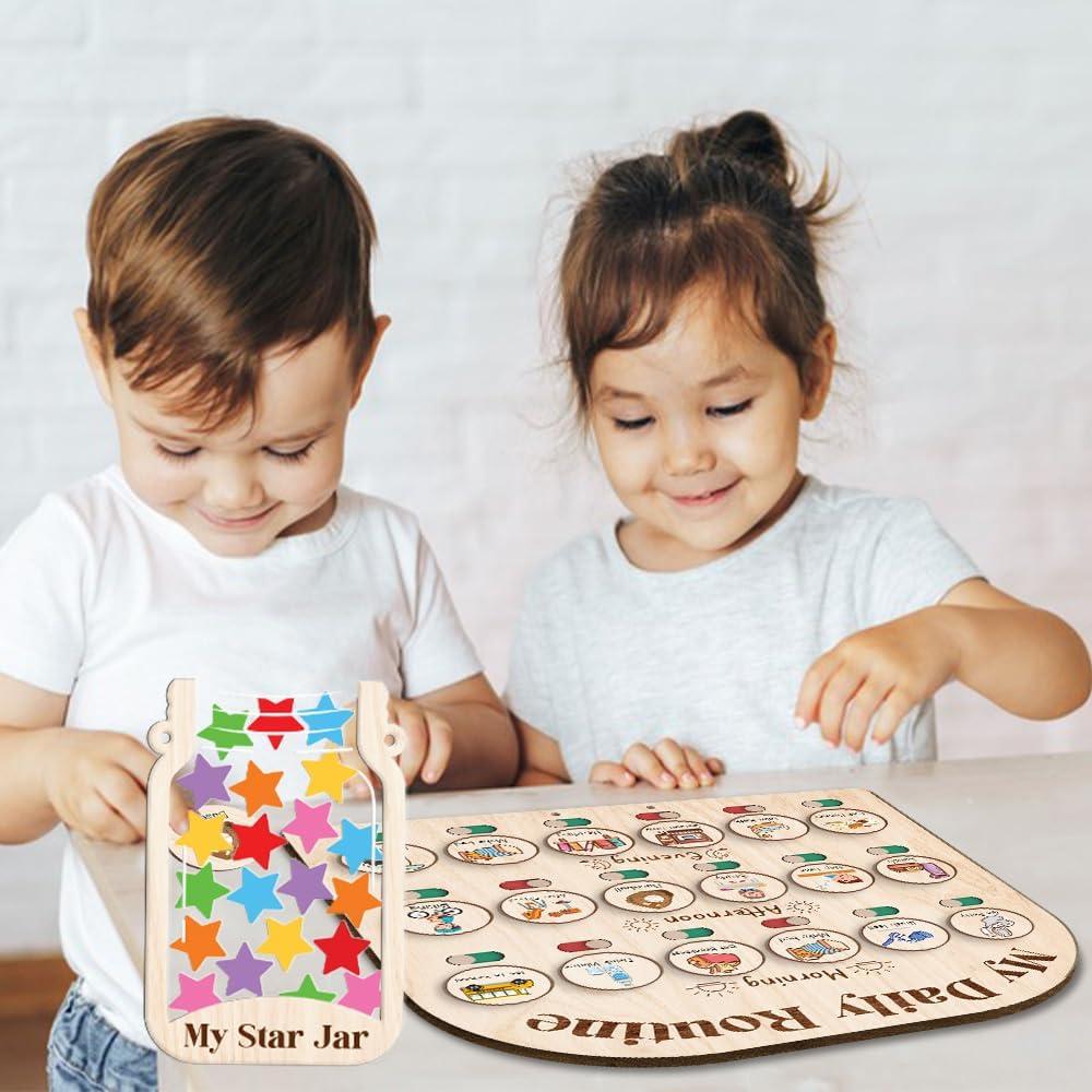Tabla de Rutina Diaria de Madera TinyKidz con Tarro de Recompensas