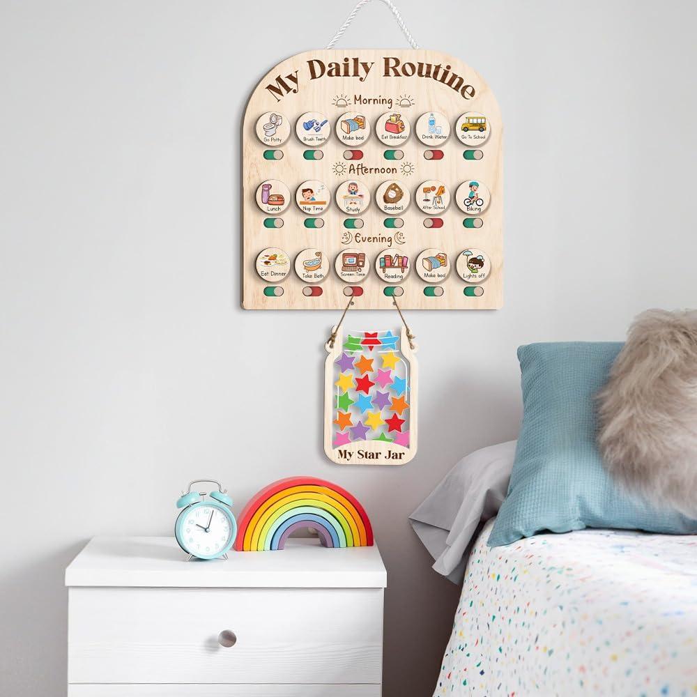 Tabla de Rutina Diaria de Madera TinyKidz con Tarro de Recompensas