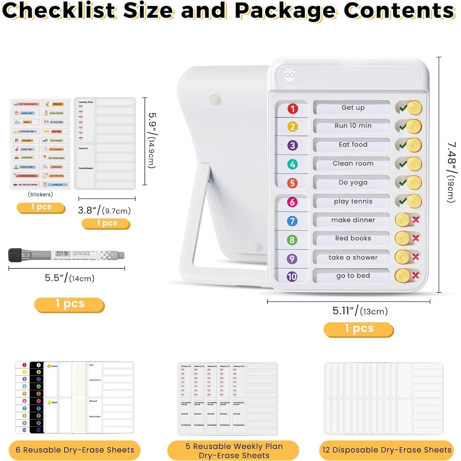 Tabla de Tareas Magnética Owlprince para Niños - Blanco