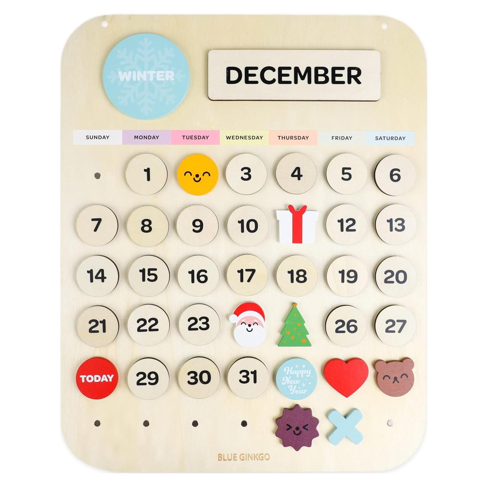 Calendario Perpetuo de Madera Azul Ginkgo para Niños 39.37x31.75cm