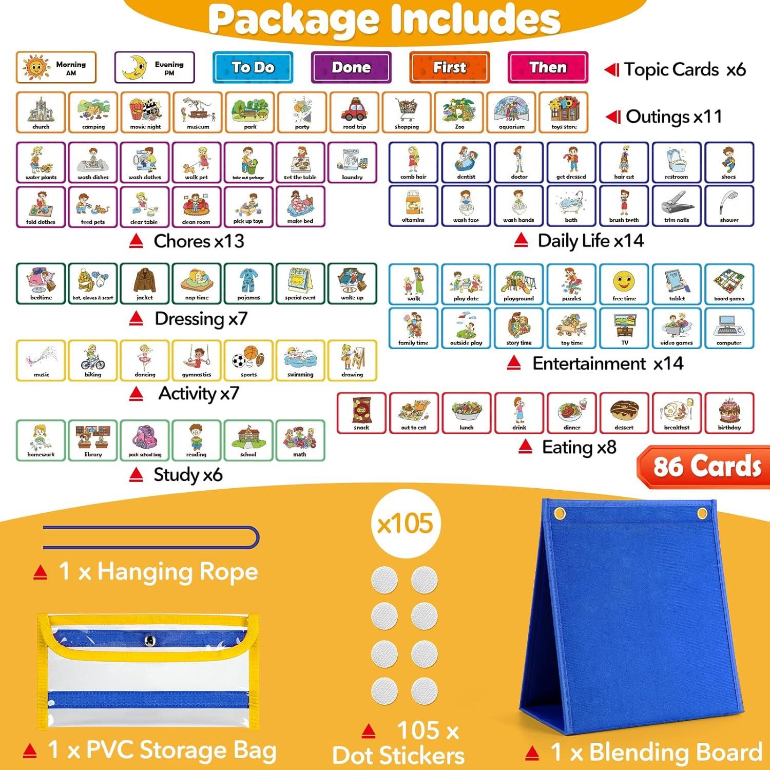 Tablero de Horario Visual Torlam para Niños con 86 Tarjetas