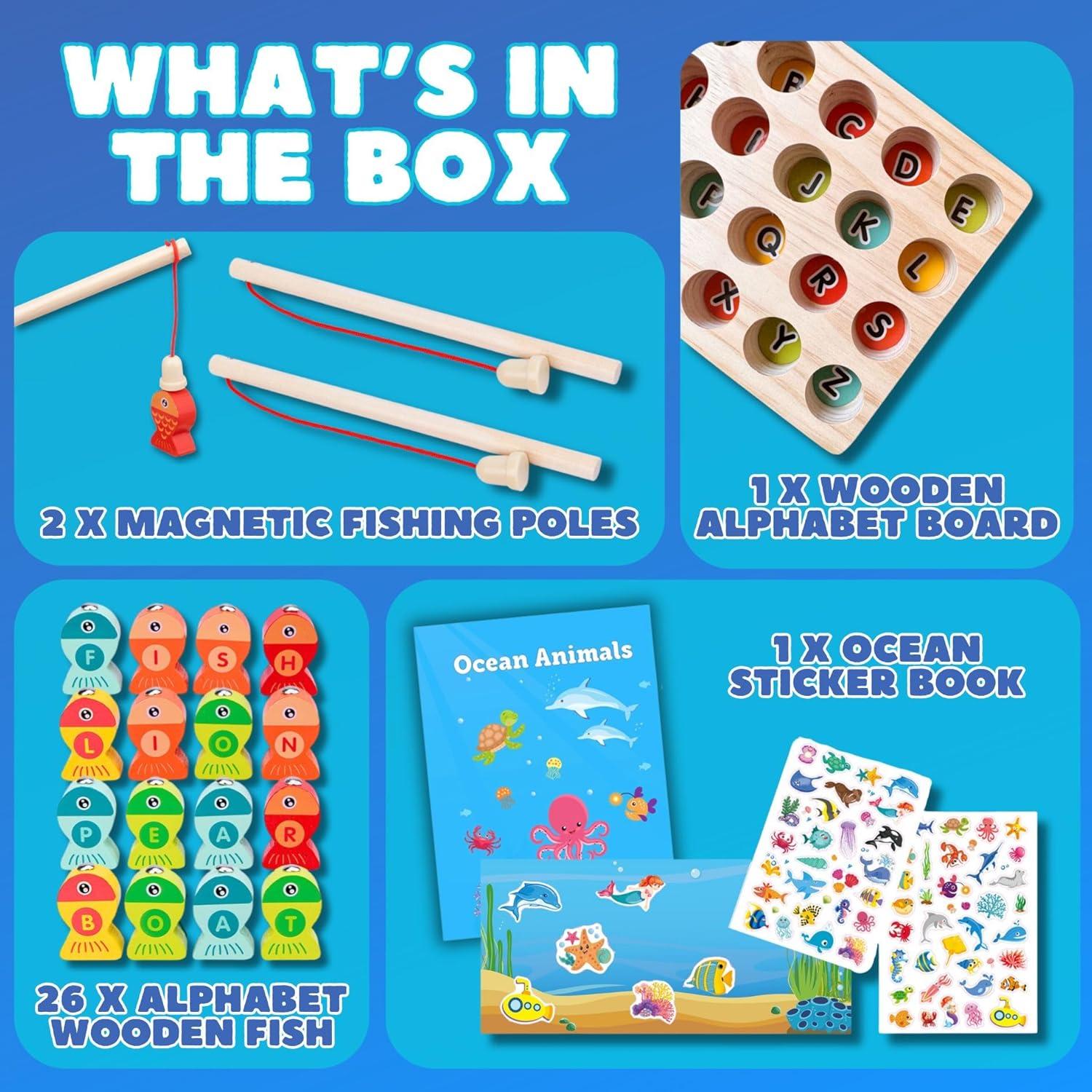 Juego de Pesca Magnético de Madera Haktoys con Letras ABC