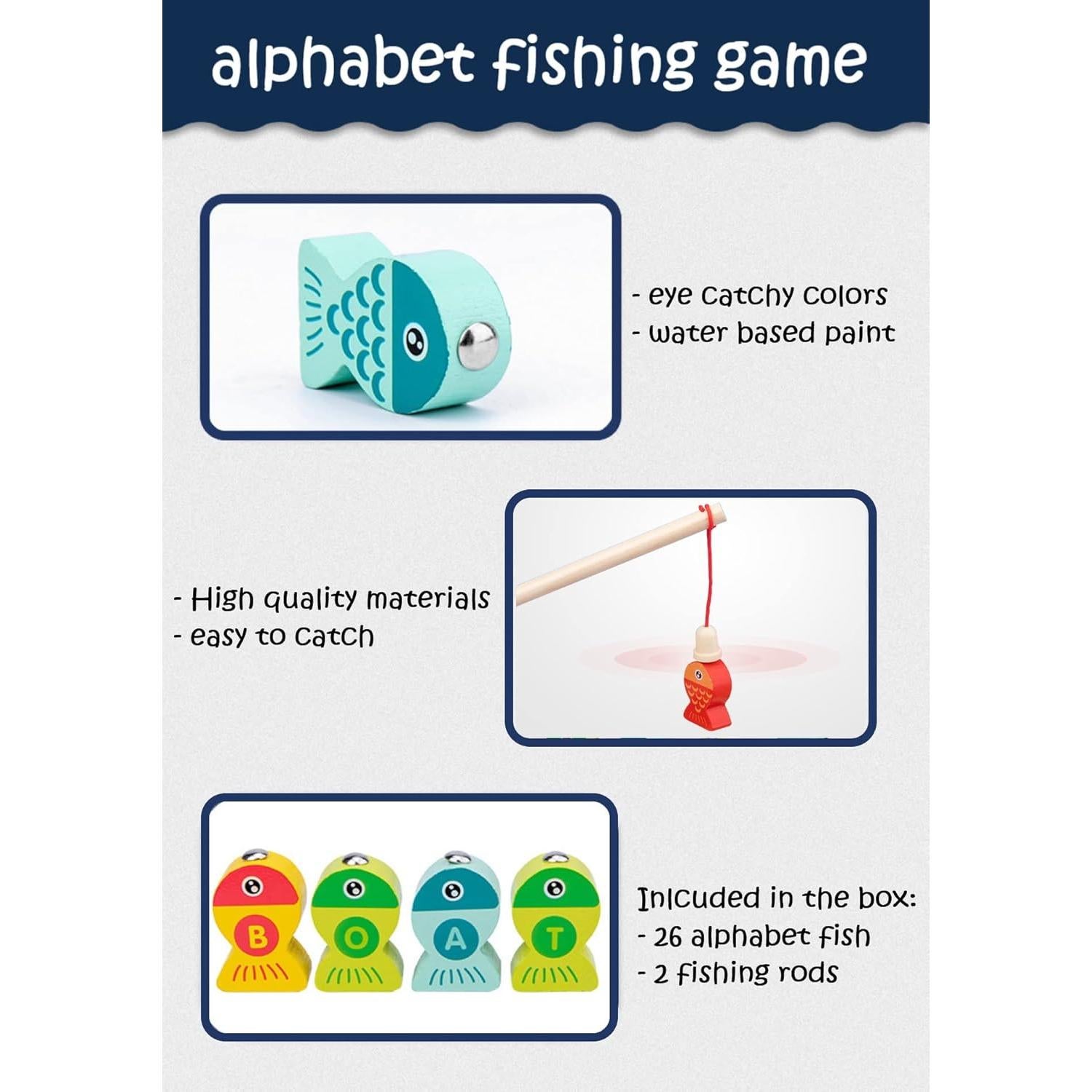 Juego de Pesca Magnético de Madera Haktoys con Letras ABC