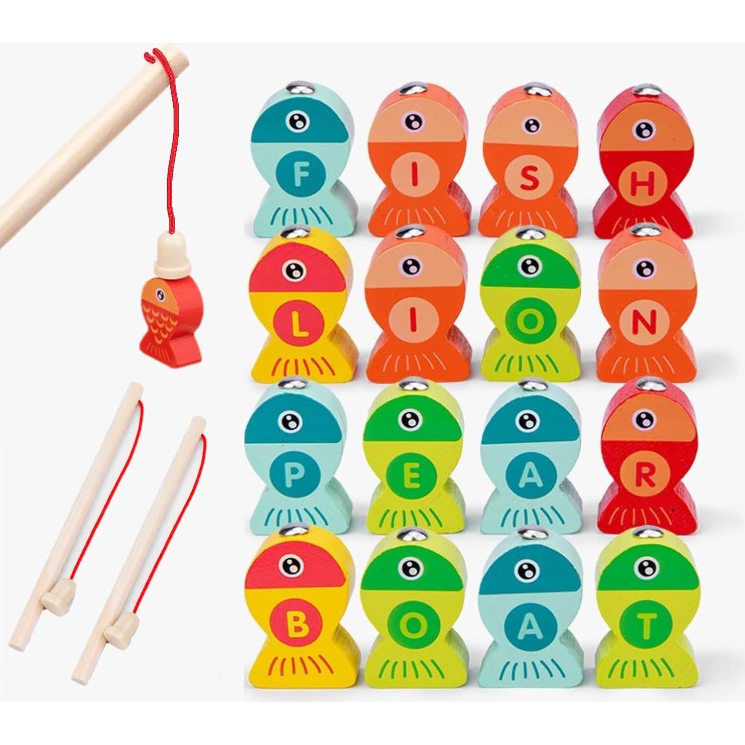 Juego de Pesca Magnético de Madera Haktoys con Letras ABC