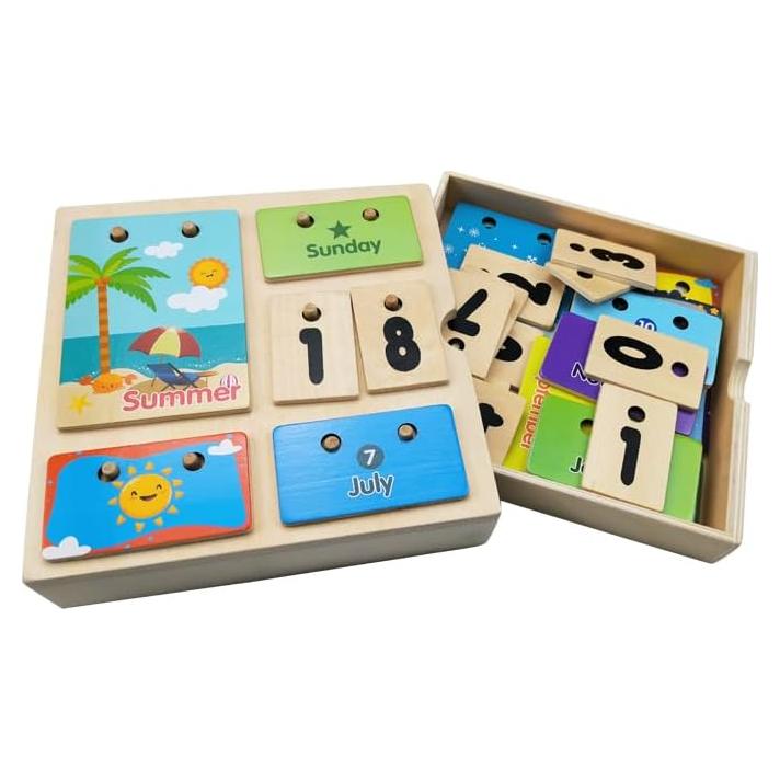 Calendario de Aprendizaje de Madera OLYDAUS 17.9cm para Niños