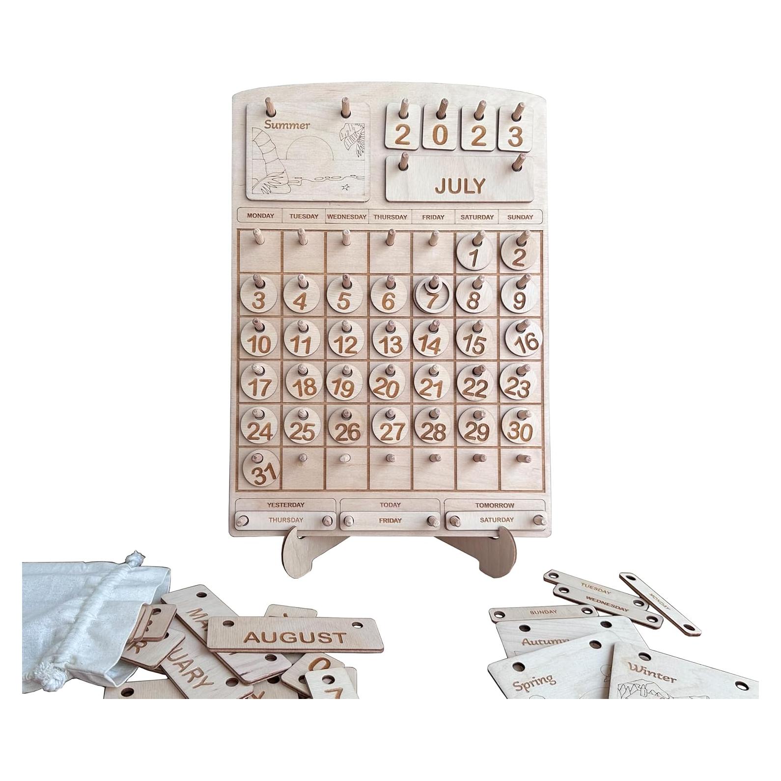 Calendario Perpetuo Montessori de Madera para Niños - 36.9x25.5 cm