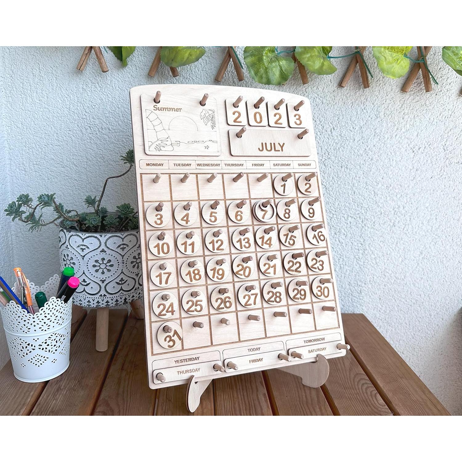 Calendario Perpetuo Montessori de Madera para Niños - 36.9x25.5 cm