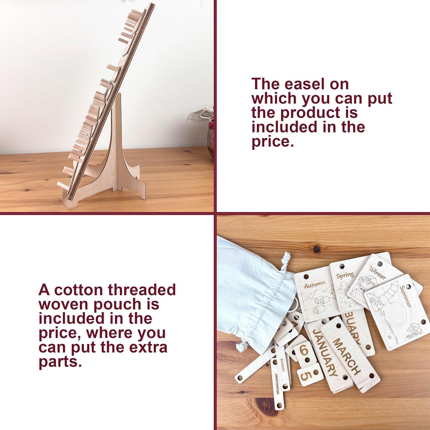 Calendario Perpetuo Montessori de Madera para Niños - 36.9x25.5 cm