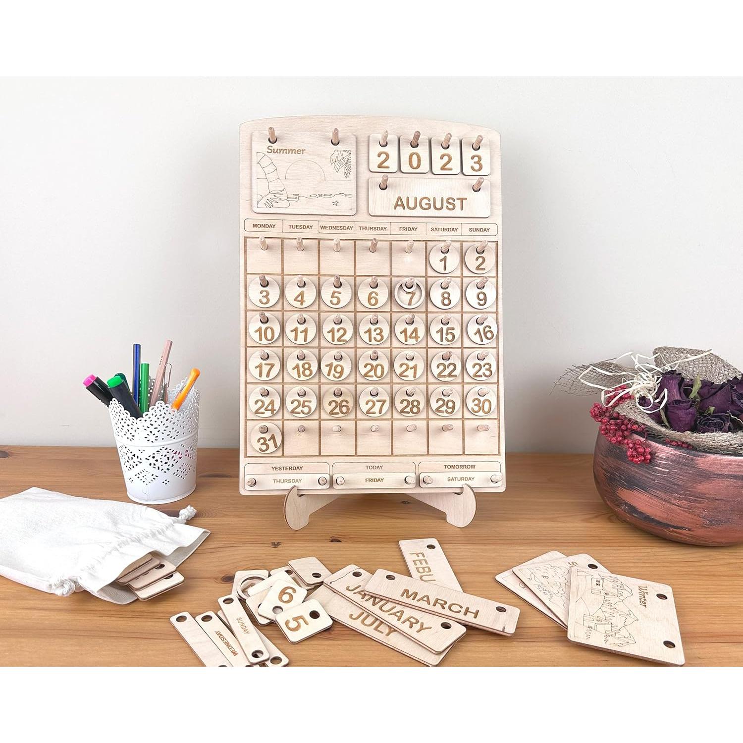 Calendario Perpetuo Montessori de Madera para Niños - 36.9x25.5 cm