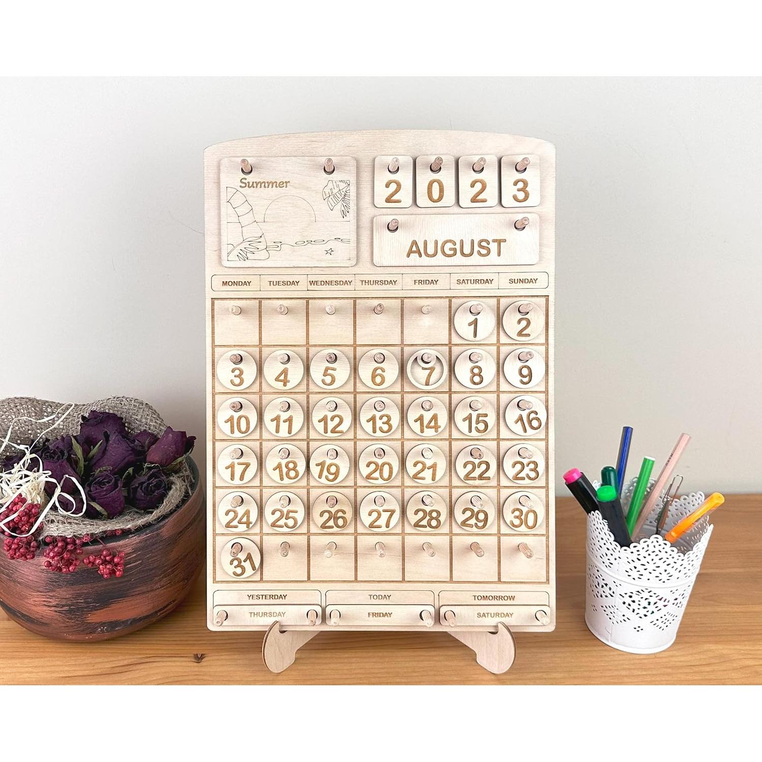 Calendario Perpetuo Montessori de Madera para Niños - 36.9x25.5 cm