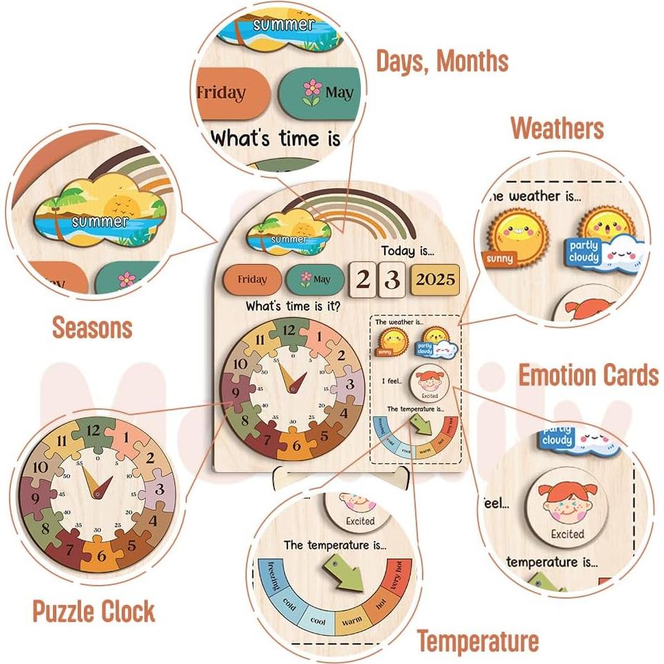 Calendario Interactivo de Madera Mondily para Niños 3+