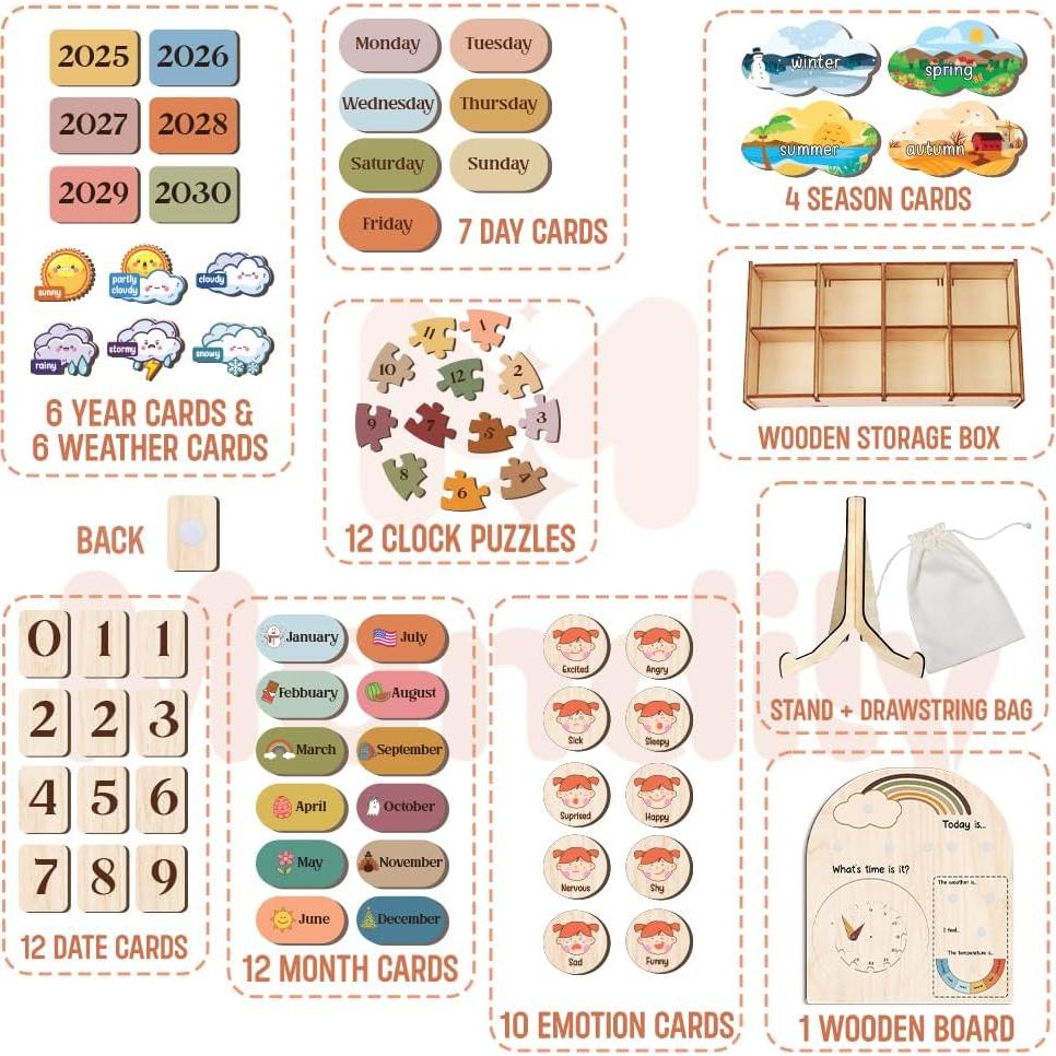 Calendario Interactivo de Madera Mondily para Niños 3+