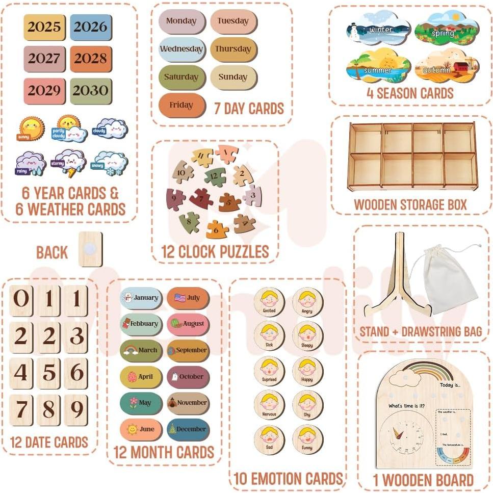 Calendario Interactivo de Madera Mondily para Niños 3+